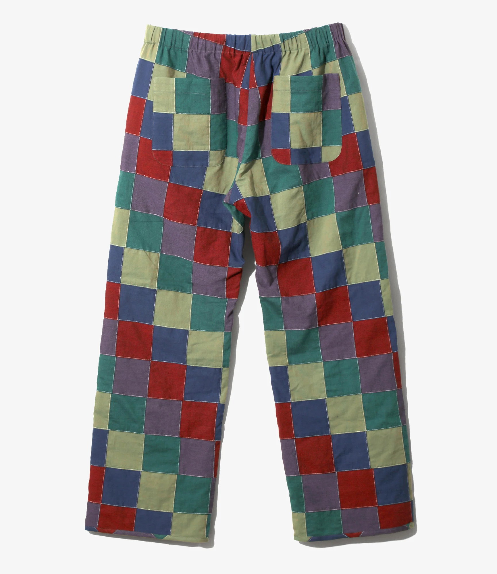 String Easy Pant - Navy/Red - Cotton Oxford Patchwork - Image 3
