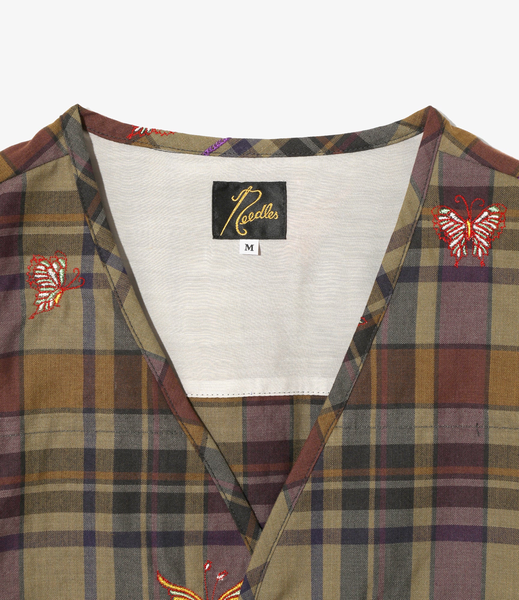 V-Neck Cardigan - Brown - Embroidered Madras Plaid - Image 2