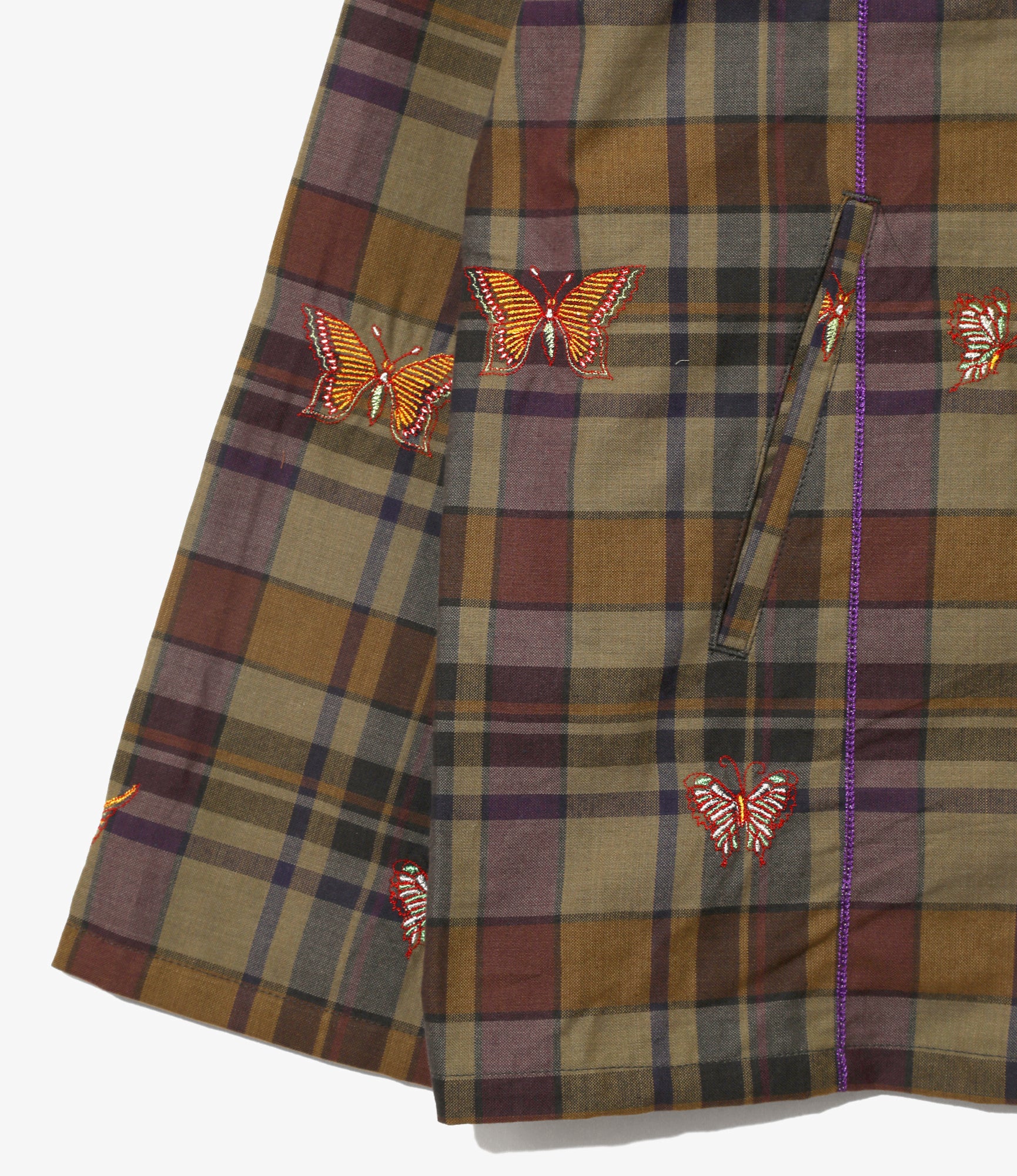 V-Neck Cardigan - Brown - Embroidered Madras Plaid - Image 3