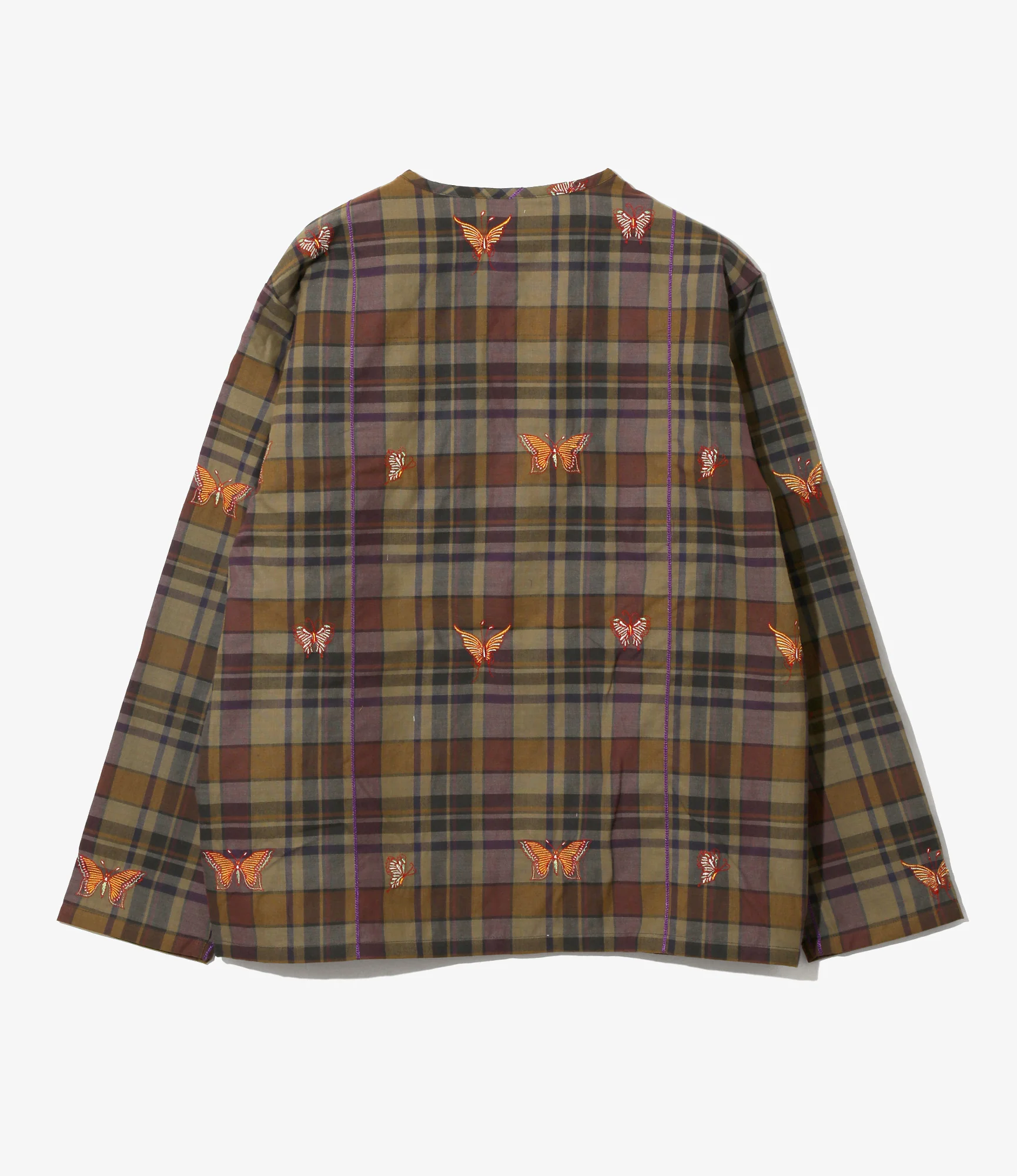 V-Neck Cardigan - Brown - Embroidered Madras Plaid - Image 4