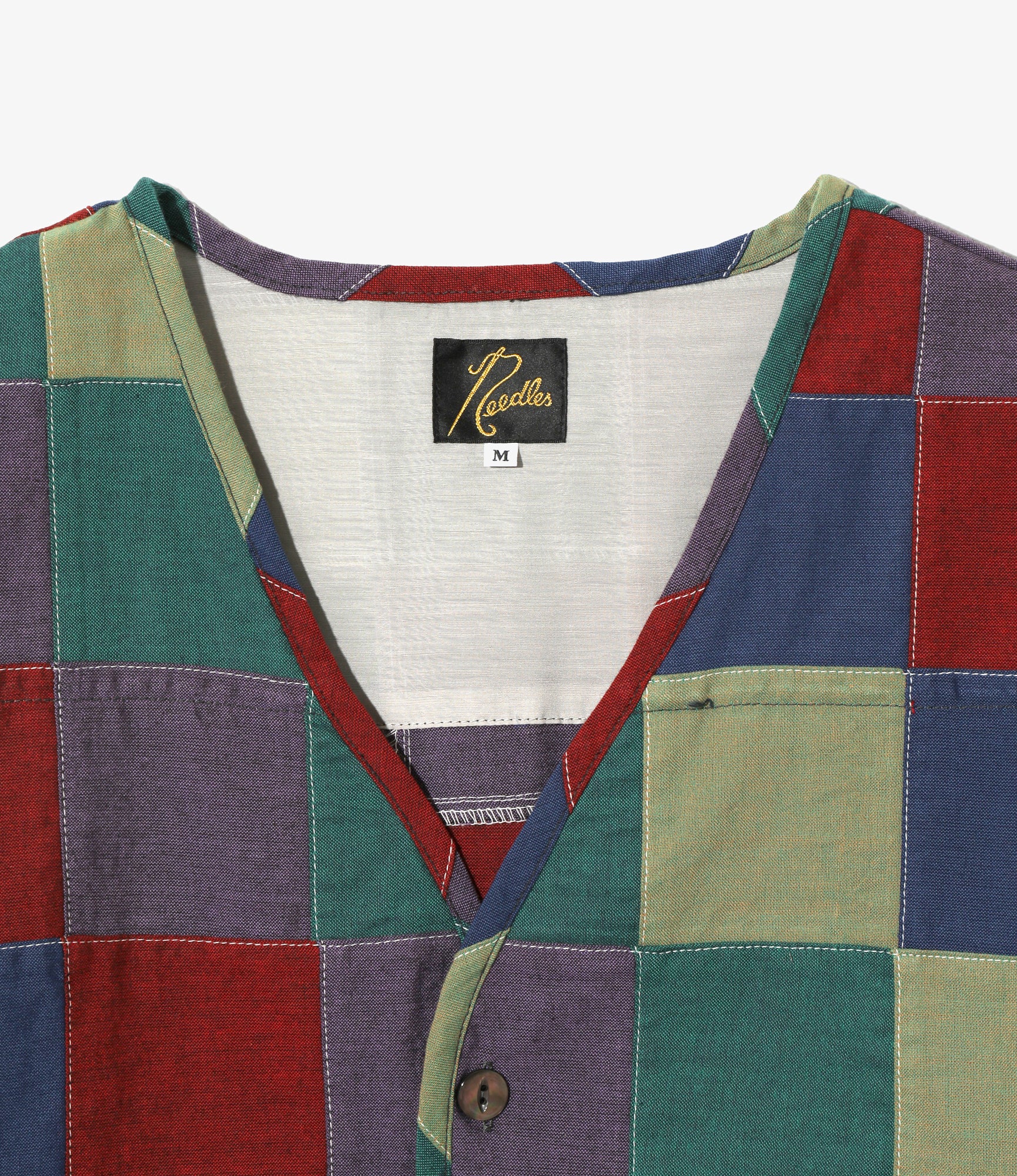 V-Neck Cardigan - Navy/Red - Cotton Oxford Patchwork - Image 2