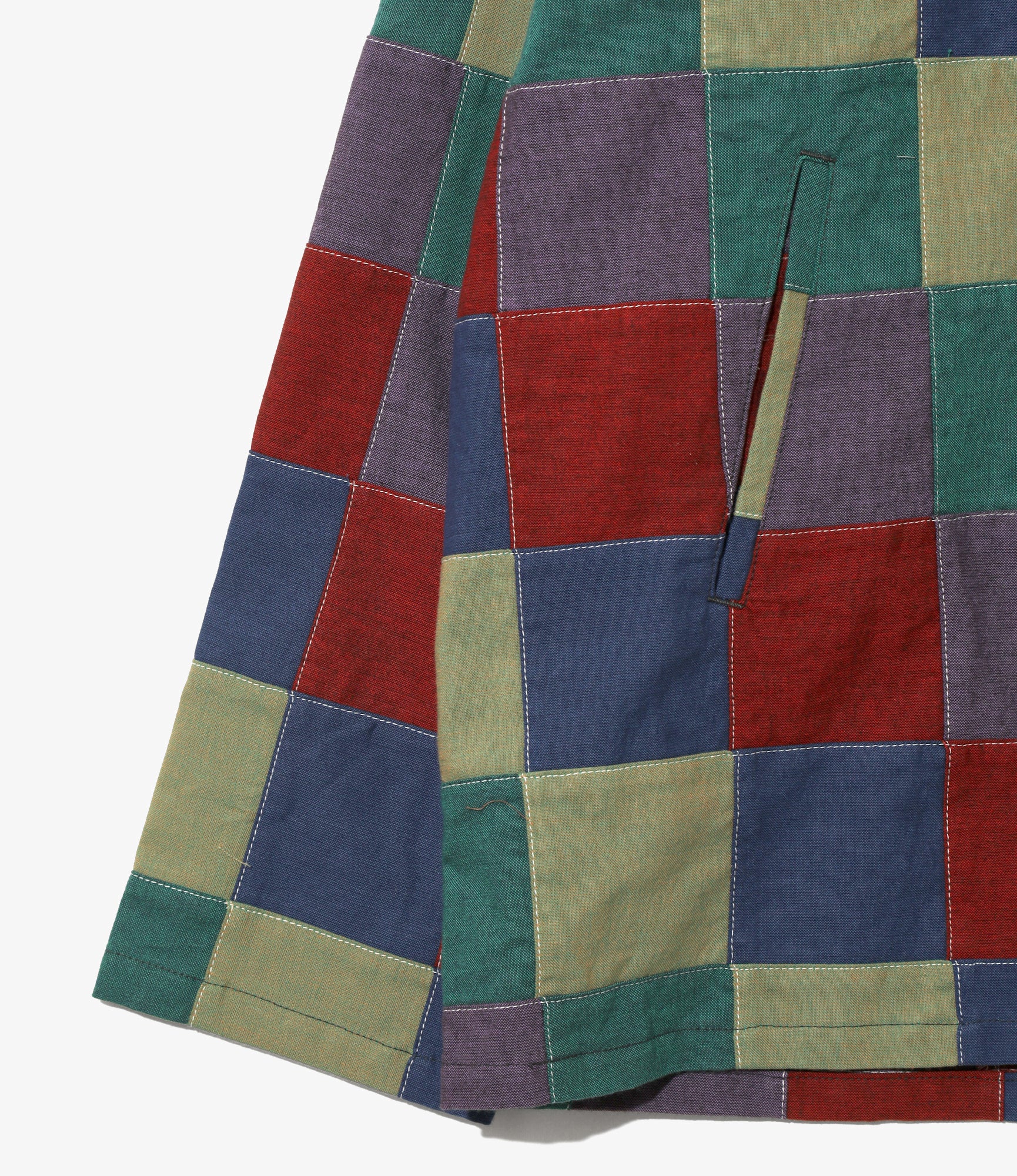 V-Neck Cardigan - Navy/Red - Cotton Oxford Patchwork - Image 3