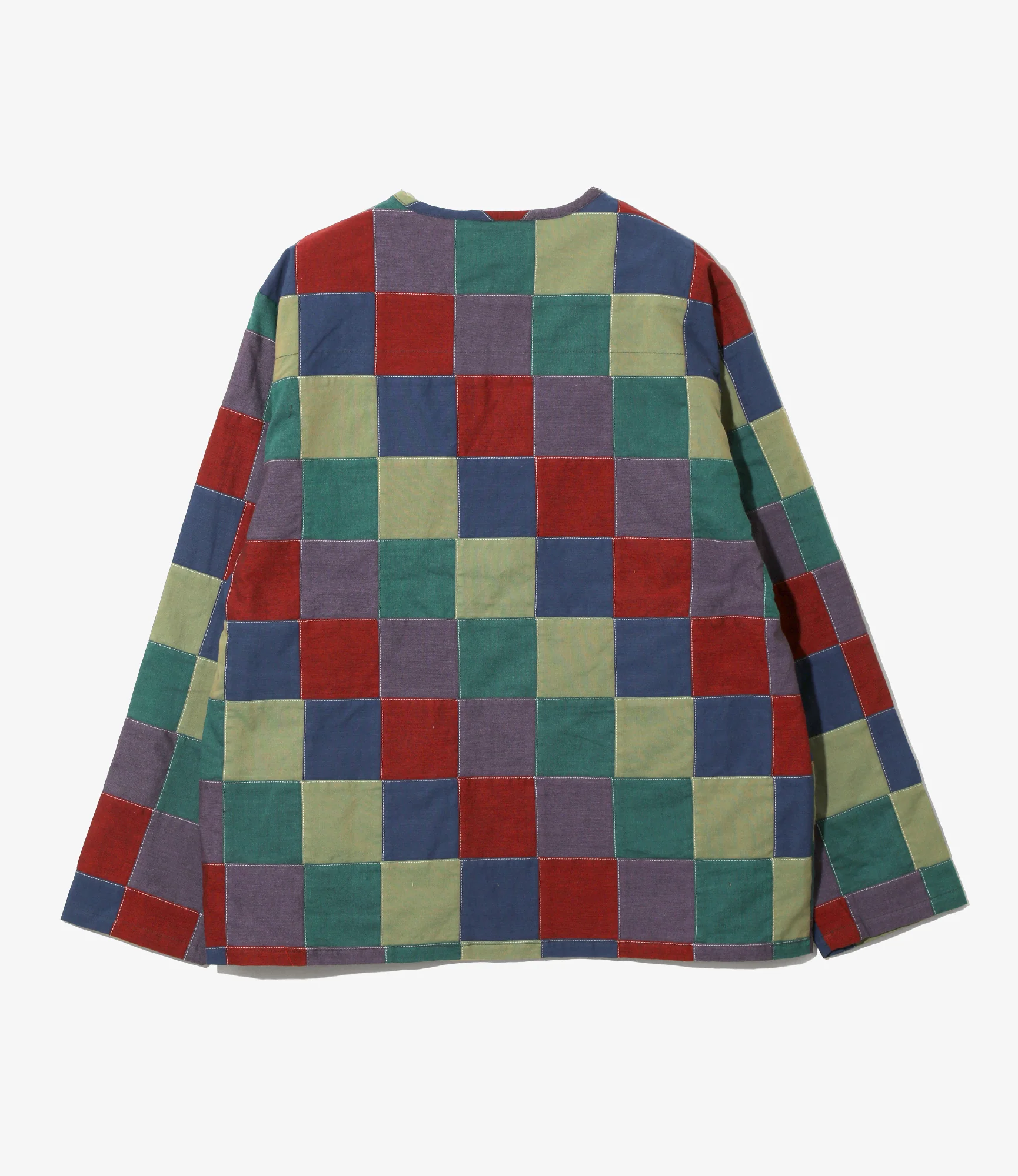 V-Neck Cardigan - Navy/Red - Cotton Oxford Patchwork - Image 4