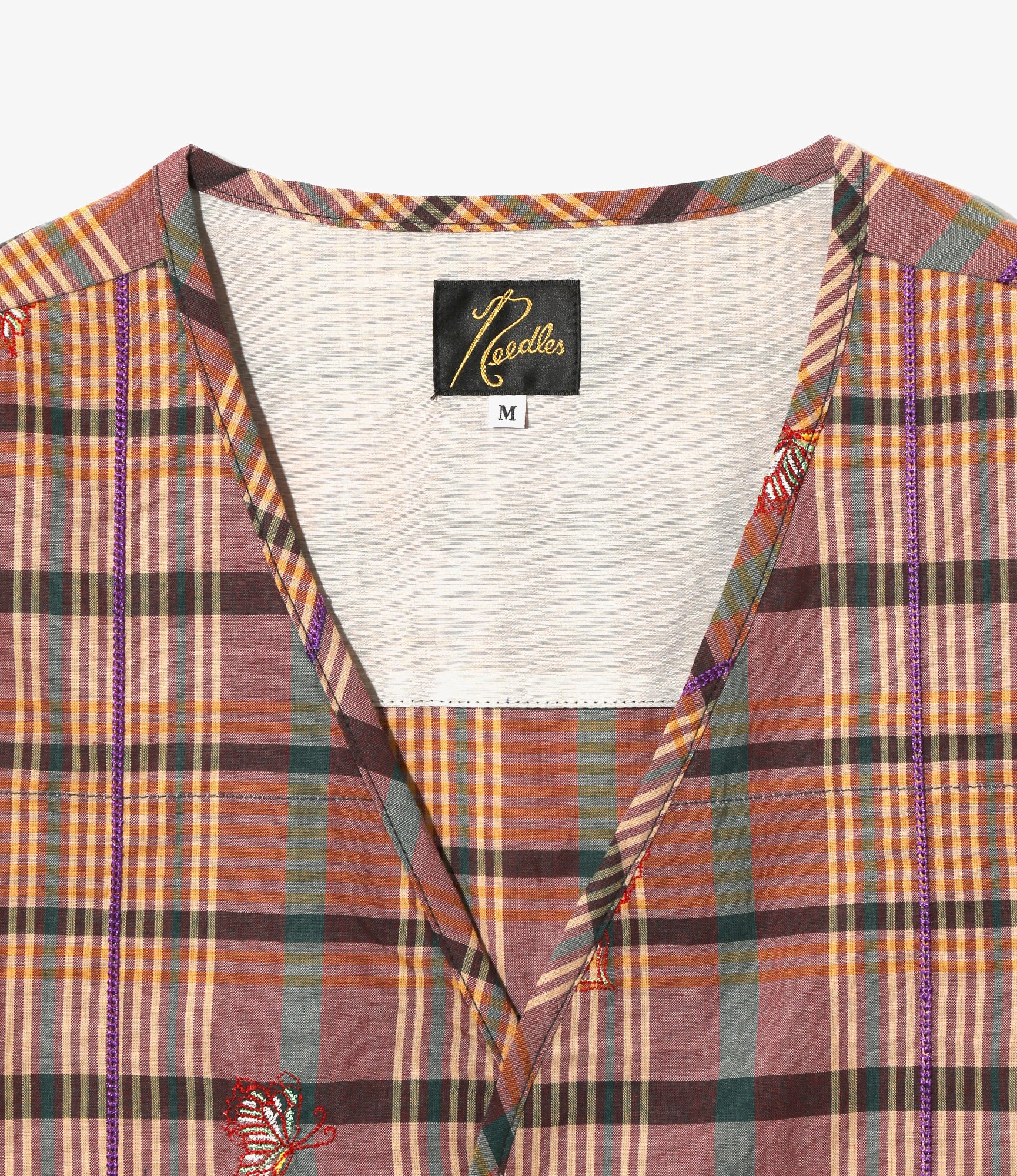 V-Neck Cardigan - Yellow - Embroidered Madras Plaid - Image 2