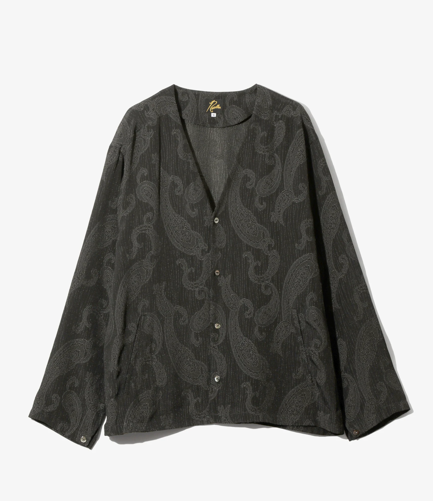 V Neck Shirt - Black - Rayon Paisley Jacquard