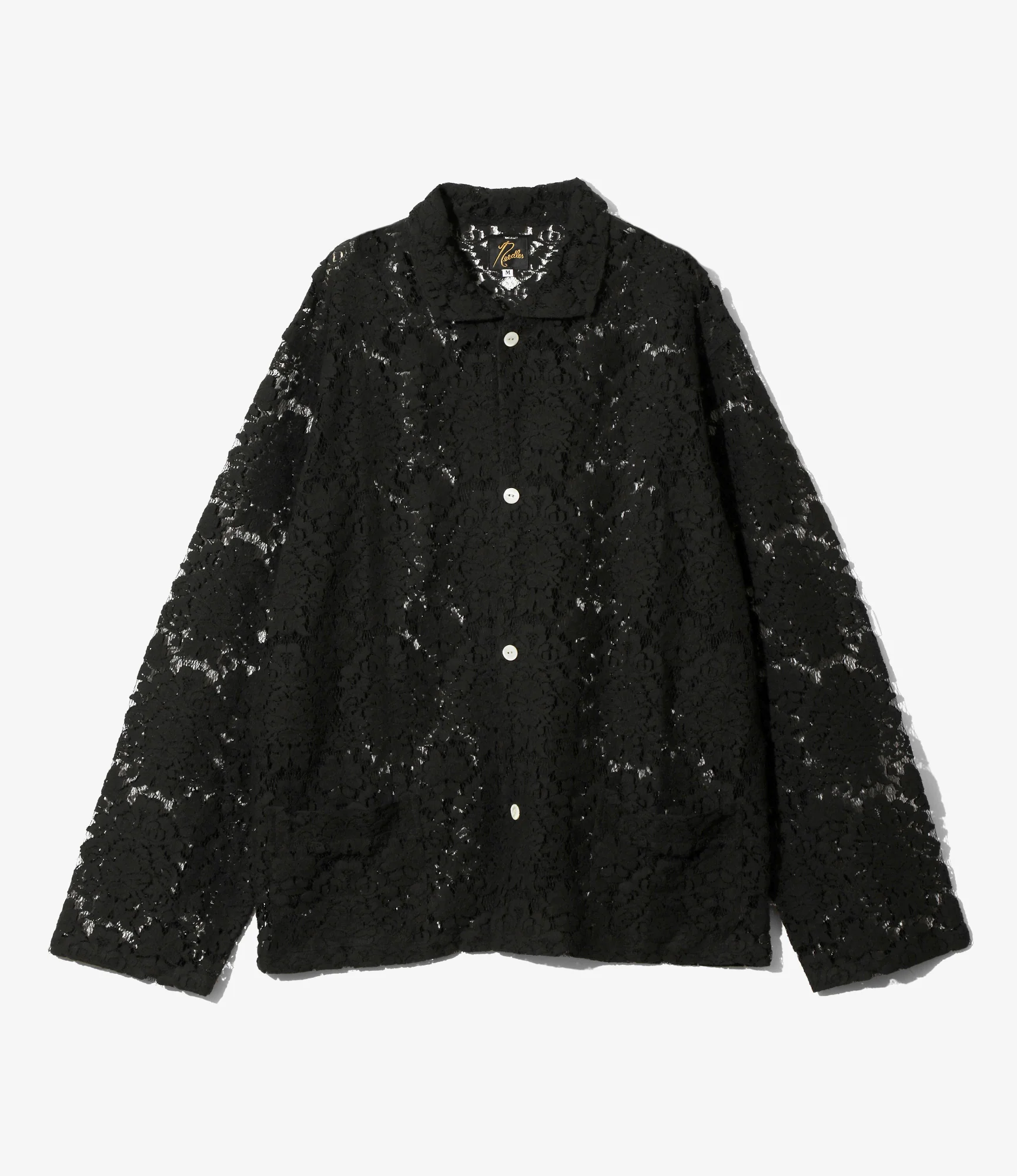 Widespread Collar Shirt - Black - Raschel Lace