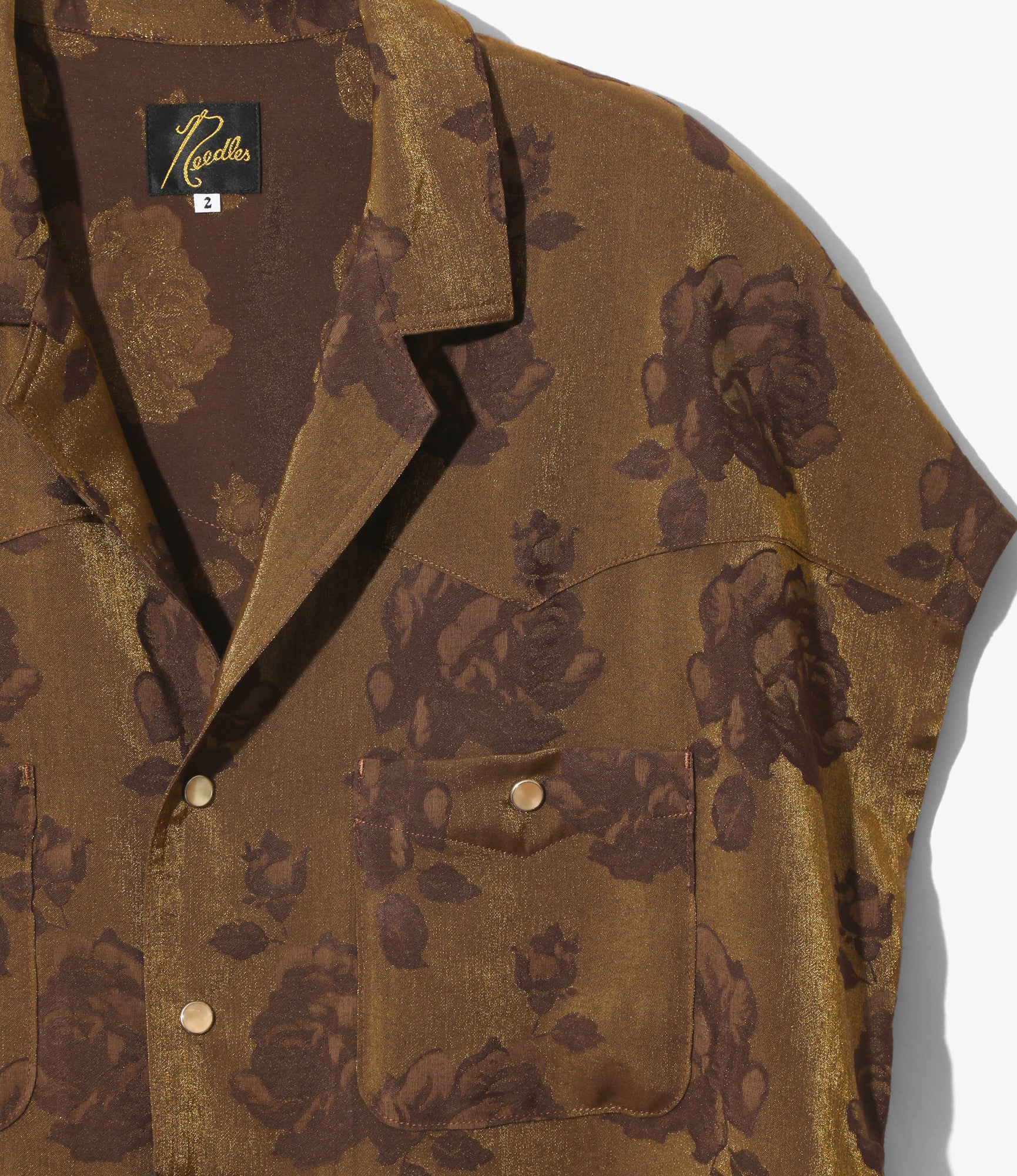 Women's Cowboy French Sleeve Blouse - Brown - Rose Jacquard - Image 2