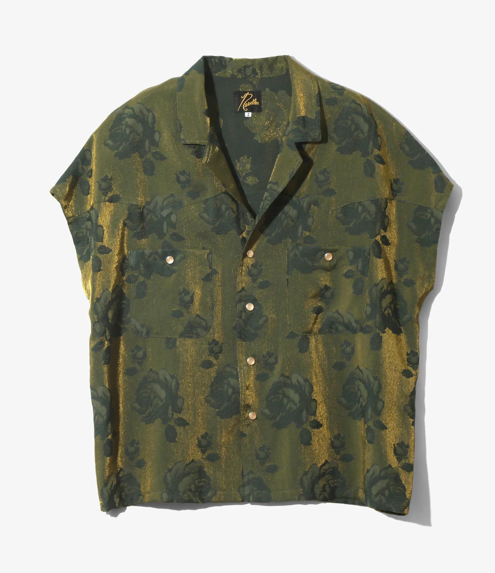 Women's Cowboy French Sleeve Blouse - Green - Rose Jacquard