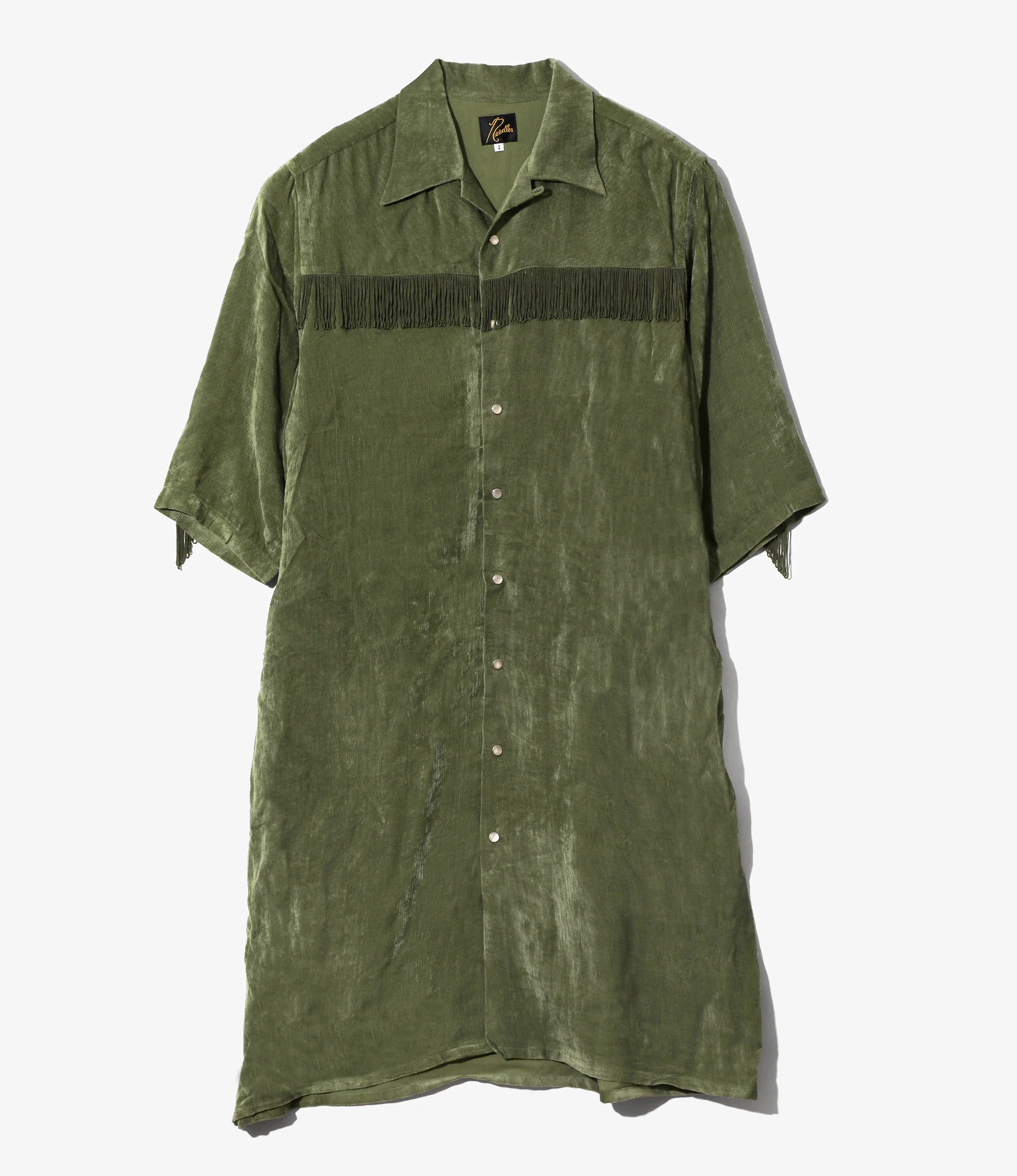Women's Fringe Open Collar Shirt Dress - Green - Rayon Corduroy