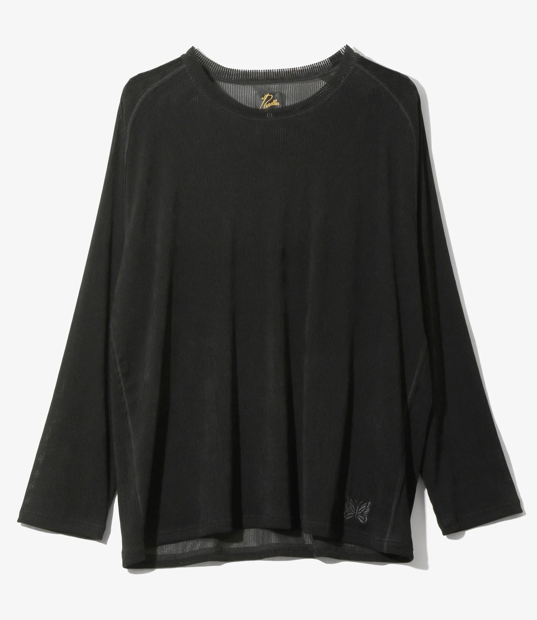 Women's L/S U-Neck Tee - Black - Flocked Stripe Lace