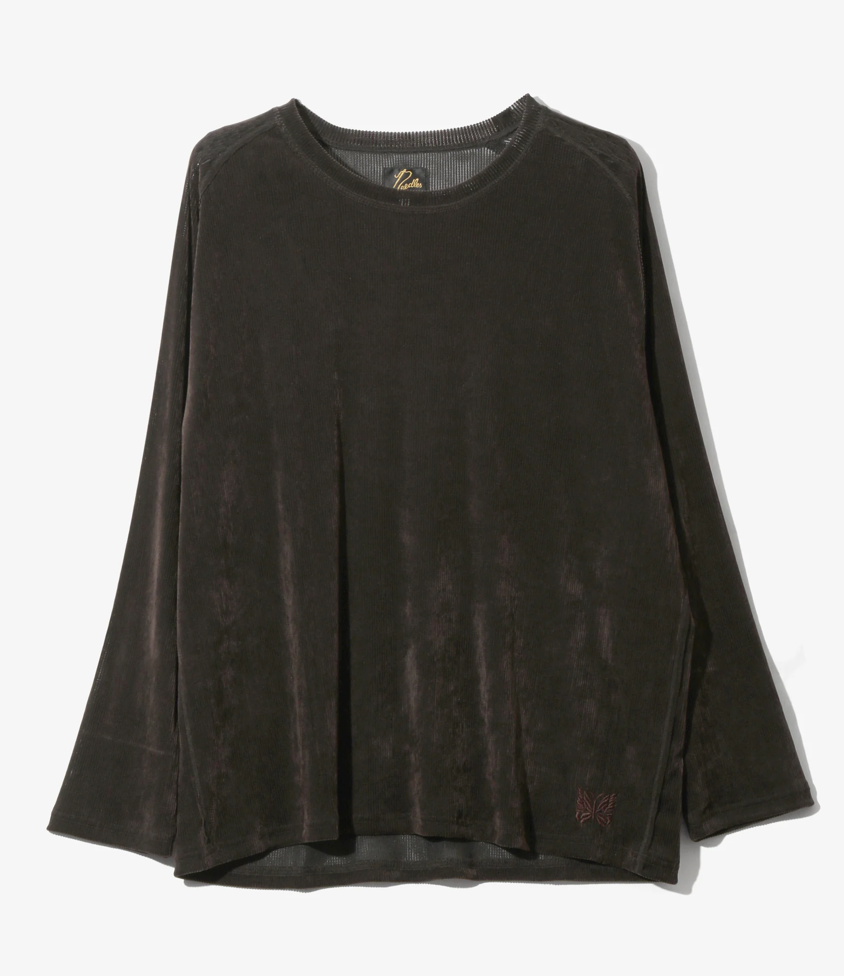 Women's L/S U-Neck Tee - Brown - Flocked Stripe Lace
