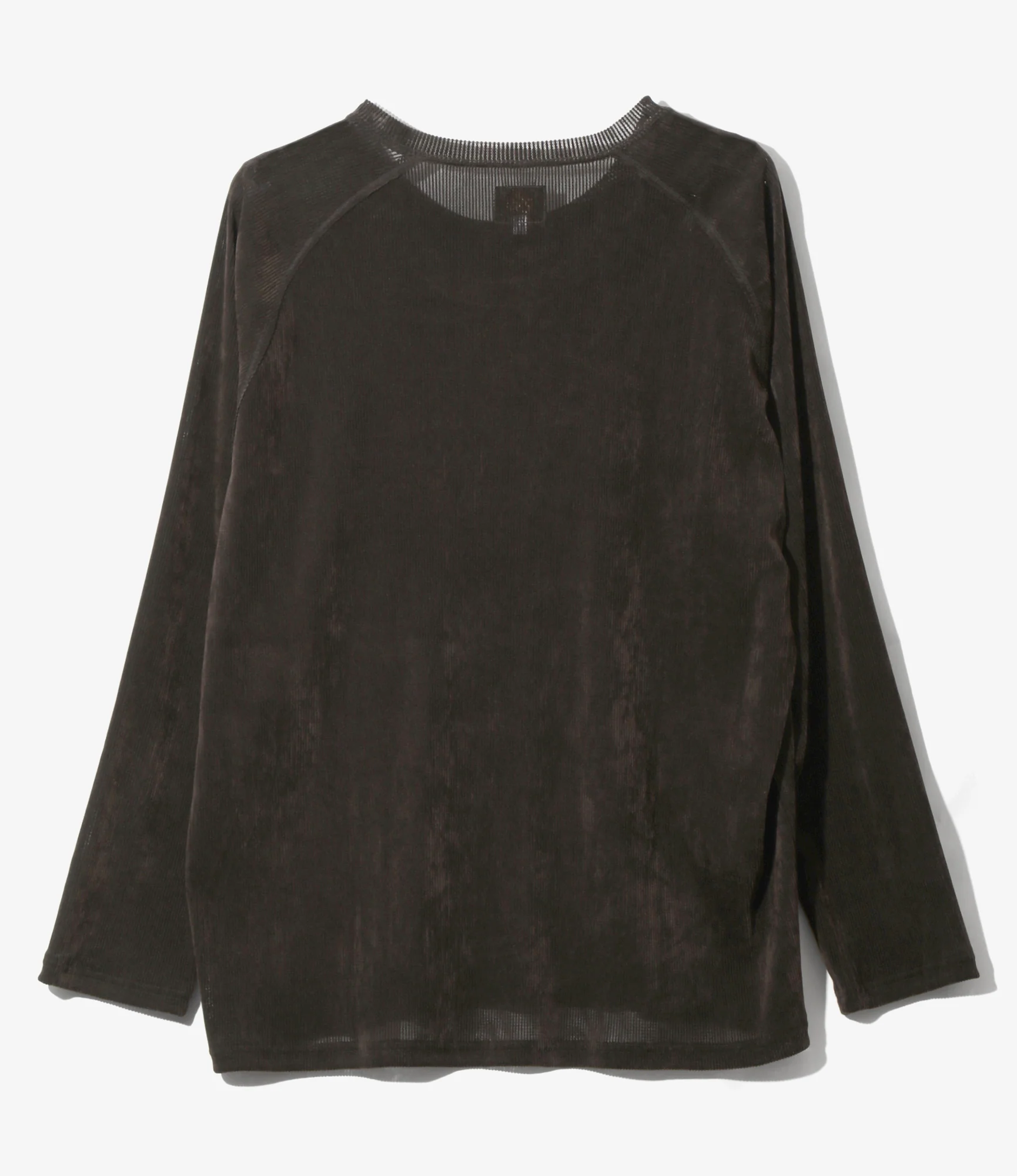 Women's L/S U-Neck Tee - Brown - Flocked Stripe Lace - Image 3