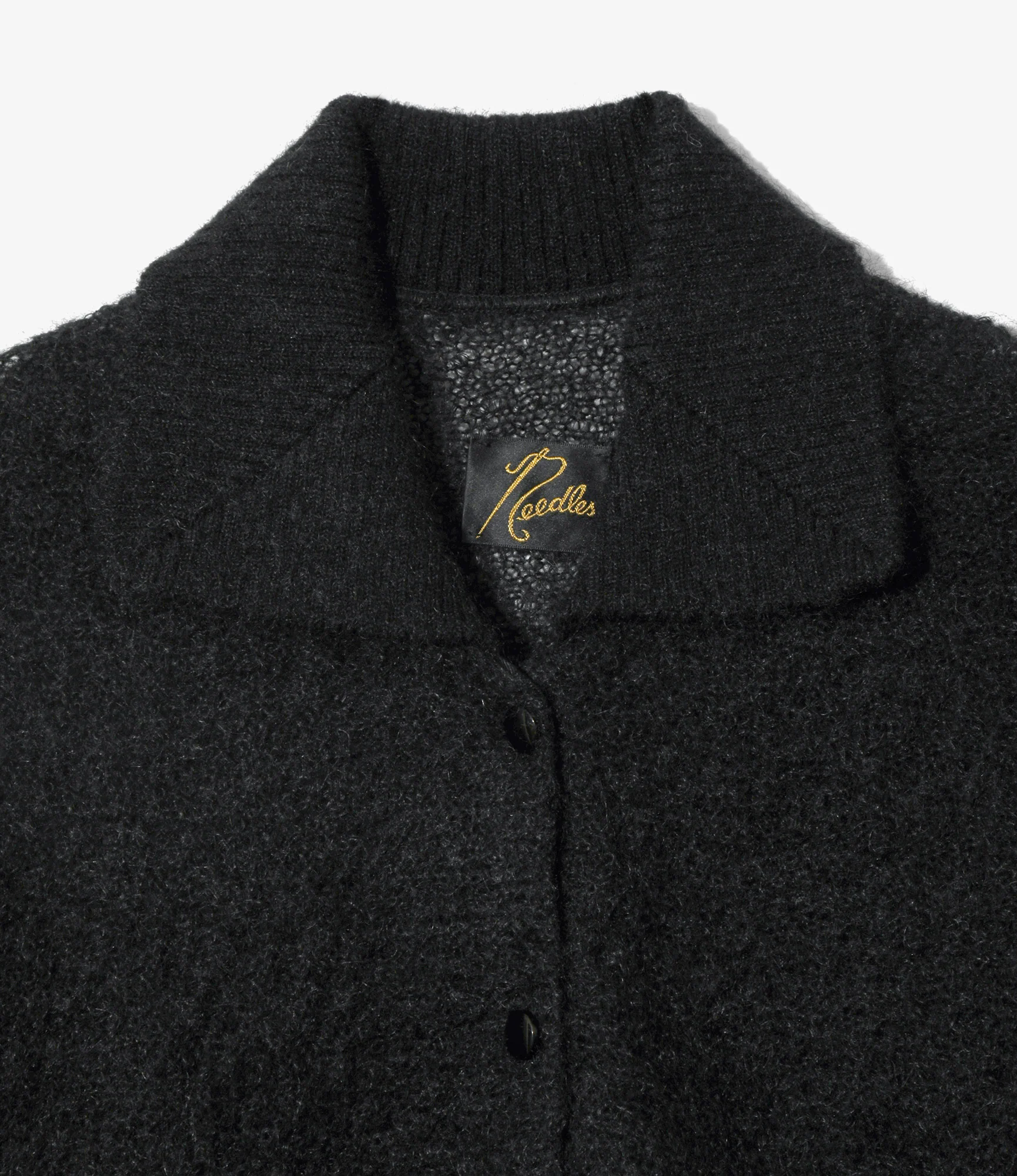Women's Round Collar Cardigan - Black - Crepe Weave - Image 2
