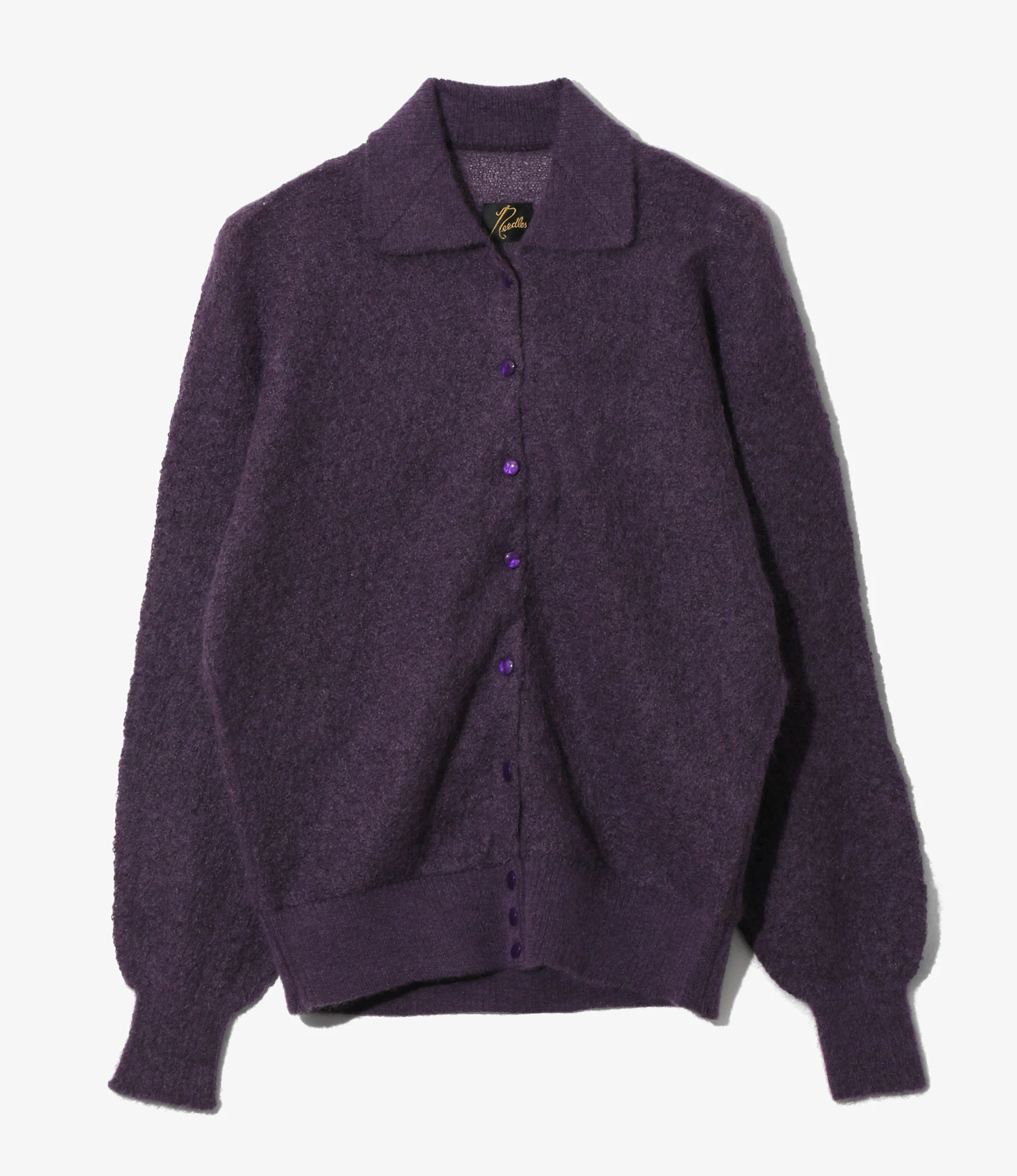 Women's Round Collar Cardigan - Purple - Crepe Weave