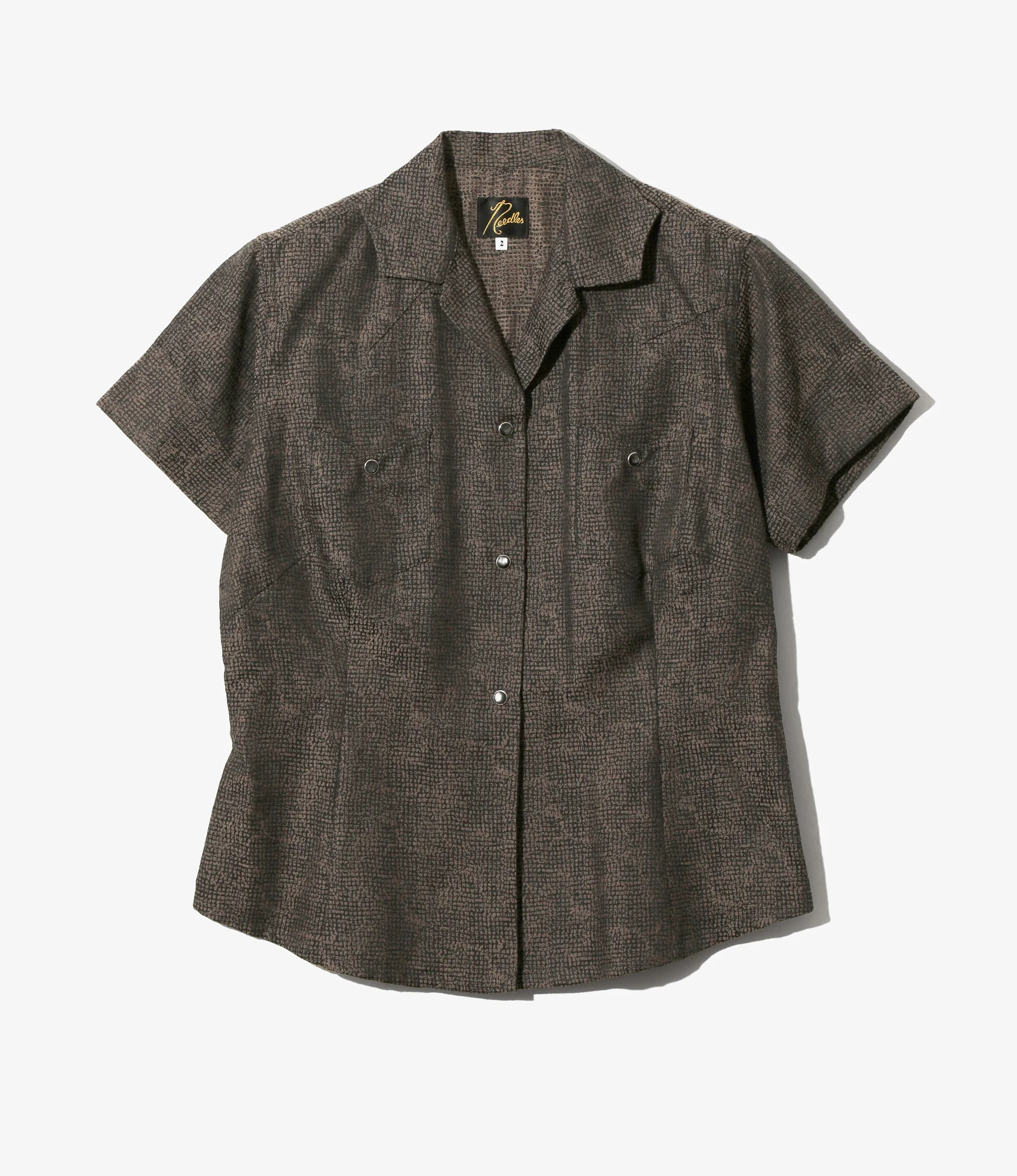 Women's S/S Western Blouse - Brown - Micro Shadow Plaid