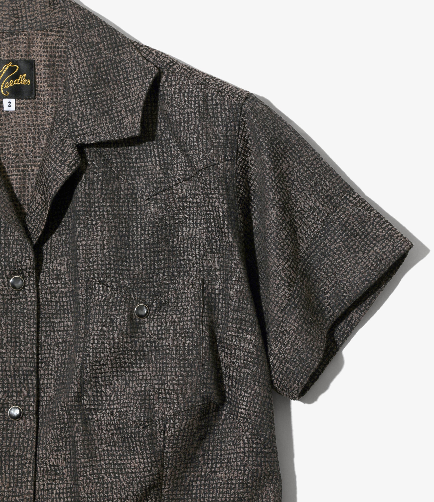 Women's S/S Western Blouse - Brown - Micro Shadow Plaid - Image 2