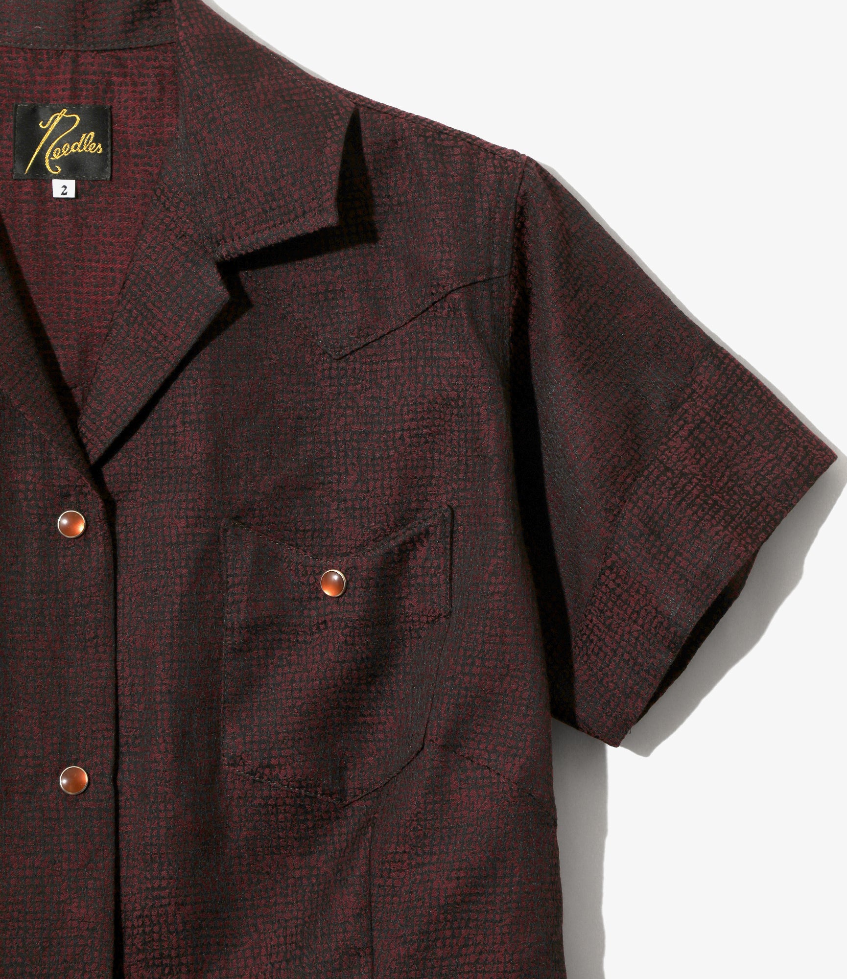 Women's S/S Western Blouse - Burgundy - Micro Shadow Plaid - Image 2