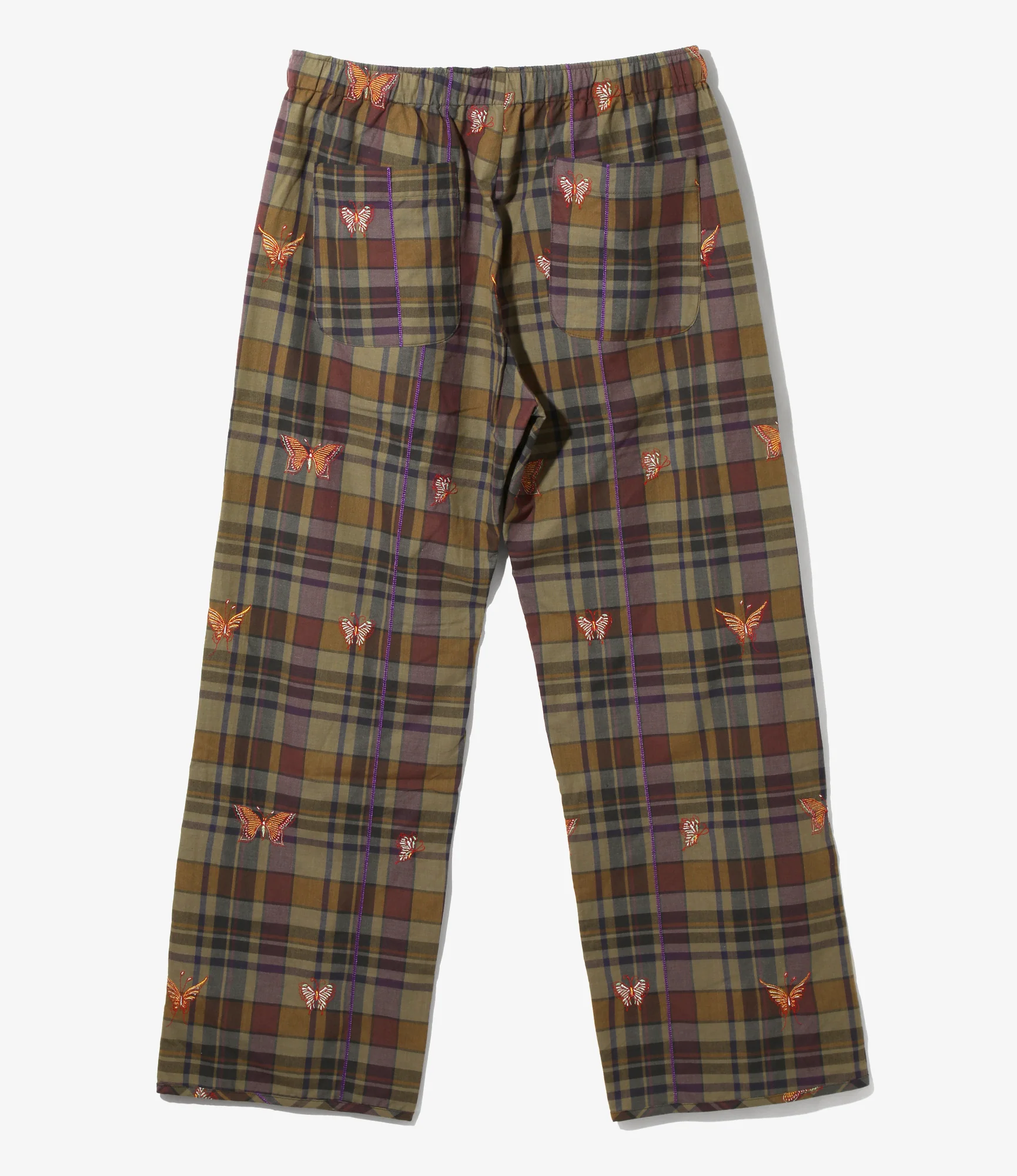 Women's String Easy Pant - Brown - Embroidered Madras Plaid - Image 3