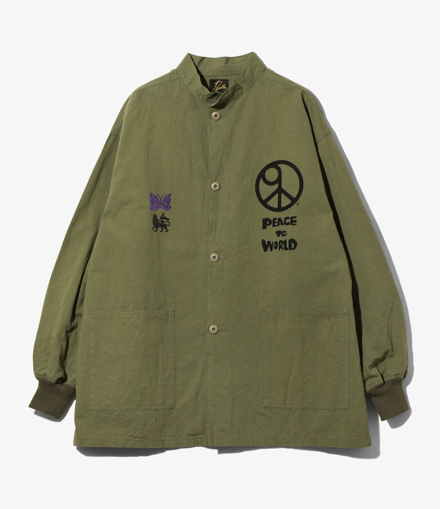 Needles x Sasquatchfabrix - Stand Collar Army Shirt - Olive - Peace to World