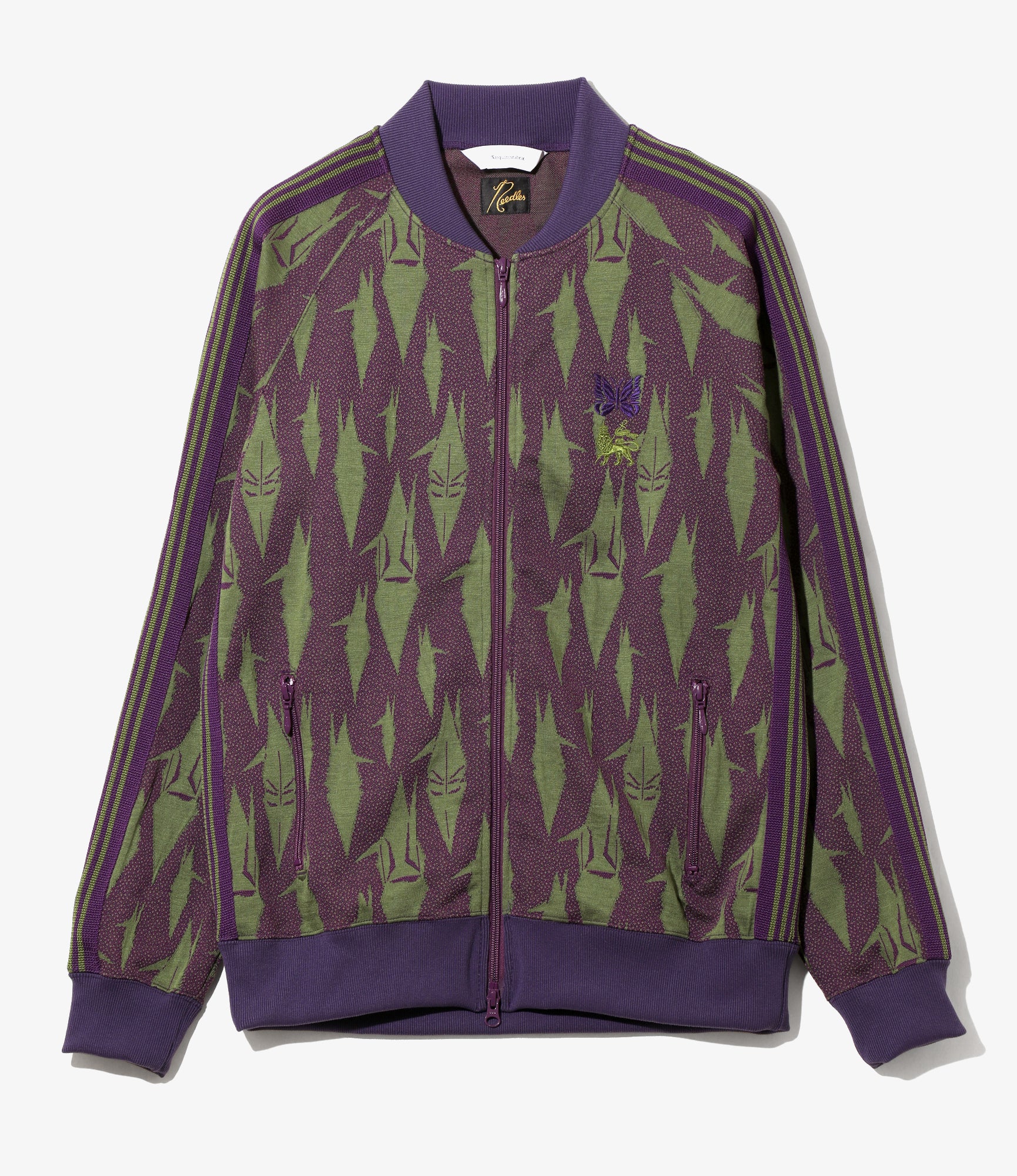Needles x Sasquatchfabrix - Track Jacket - Eggplant x Olive - Origami crane
