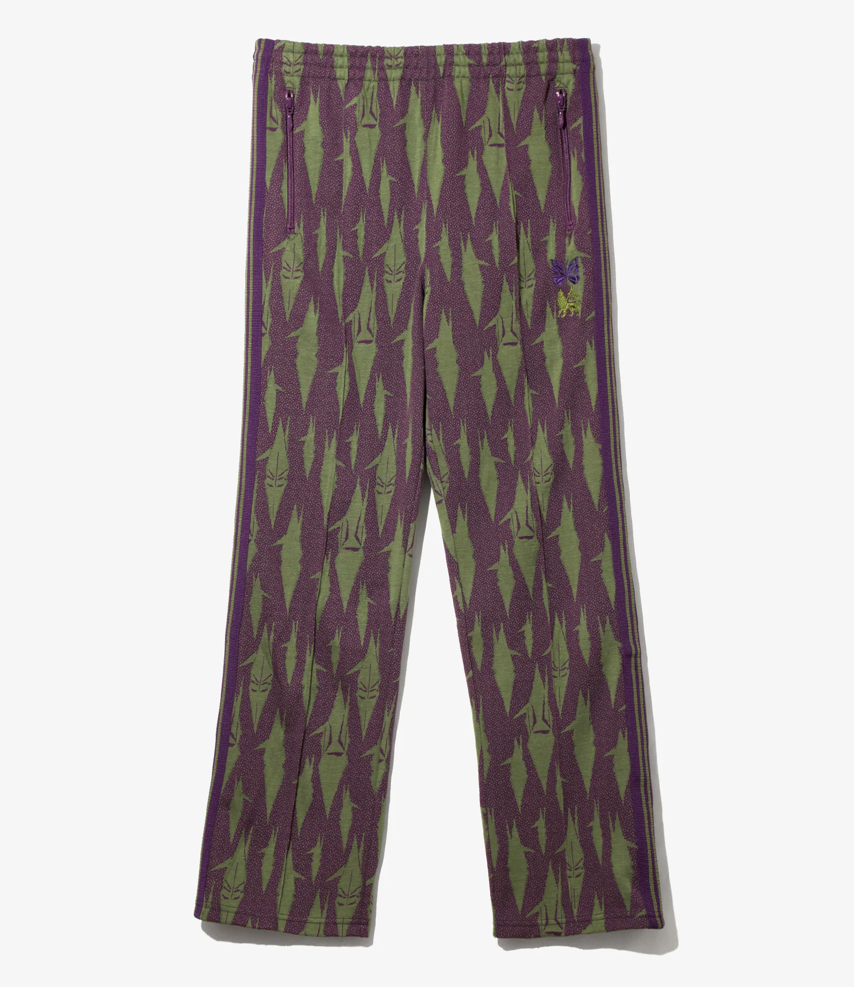 Needles x Sasquatchfabrix - Track Pant - Eggplant x Olive - Origami crane