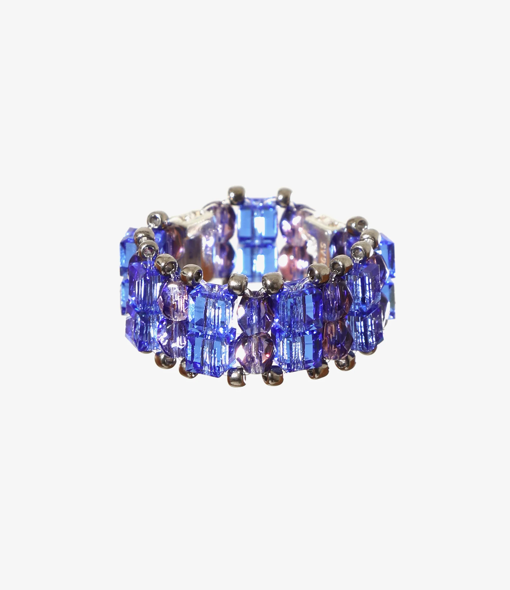 Needles x Tie A Knot - Crystal Beads Double Row Ring - Blue x Purple