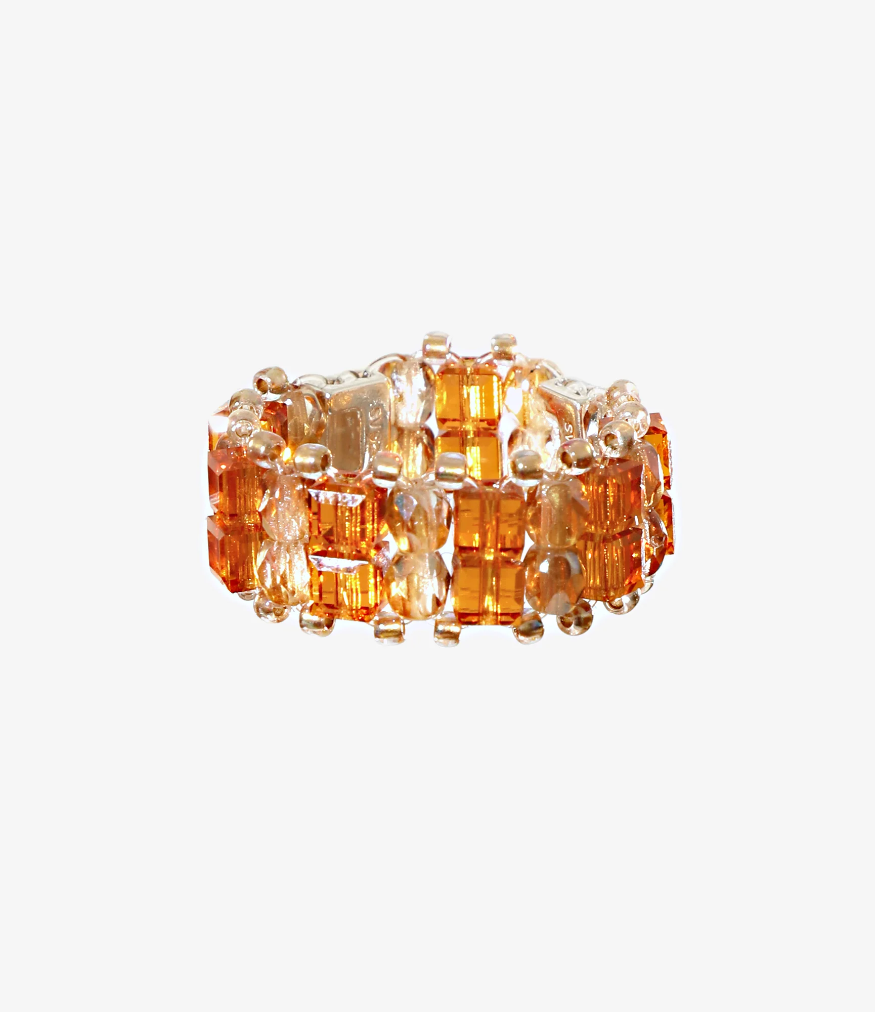 Needles x Tie A Knot - Crystal Beads Double Row Ring - Brown x Clear Beige