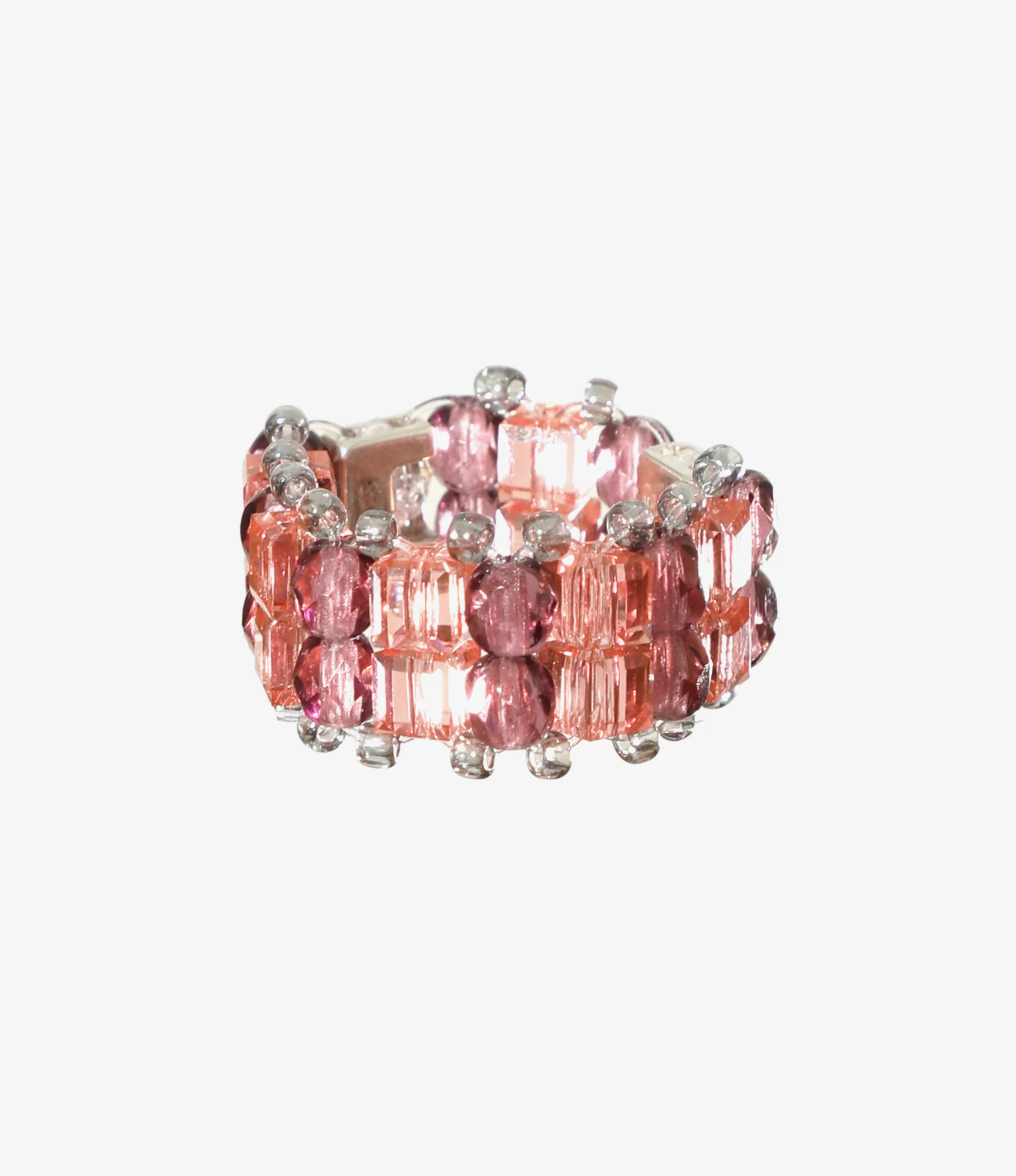 Needles x Tie A Knot - Crystal Beads Double Row Ring - Pink x Purple