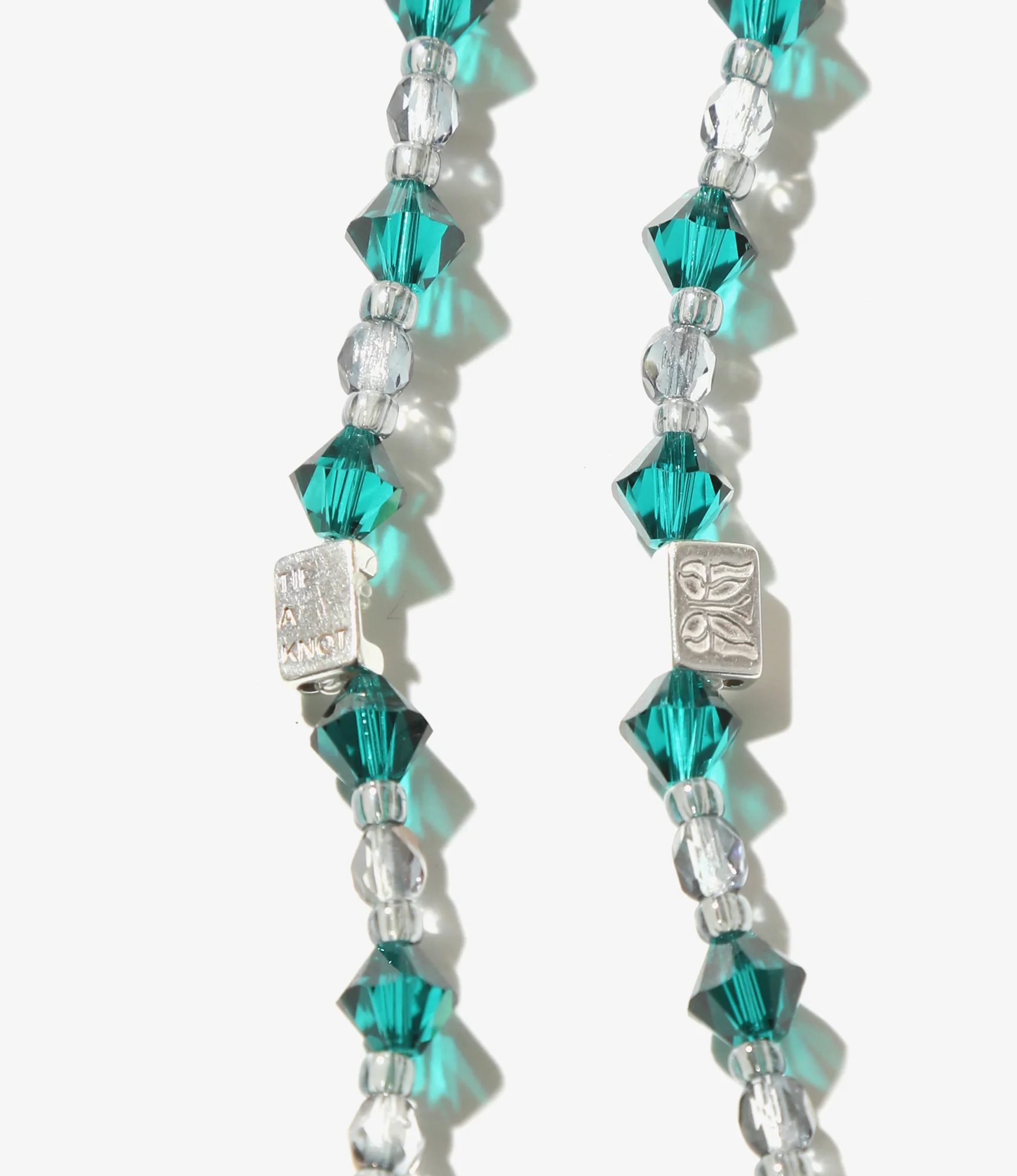 Needles x Tie A Knot - Crystal Beads Long Necklace - Green x Grey - Image 2