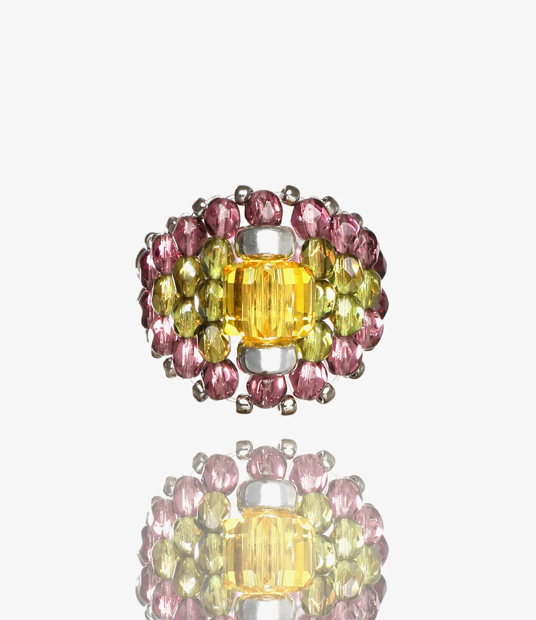 Needles x Tie A Knot - Square Crystal Beads Ring - Yellow x Purple - Image 2