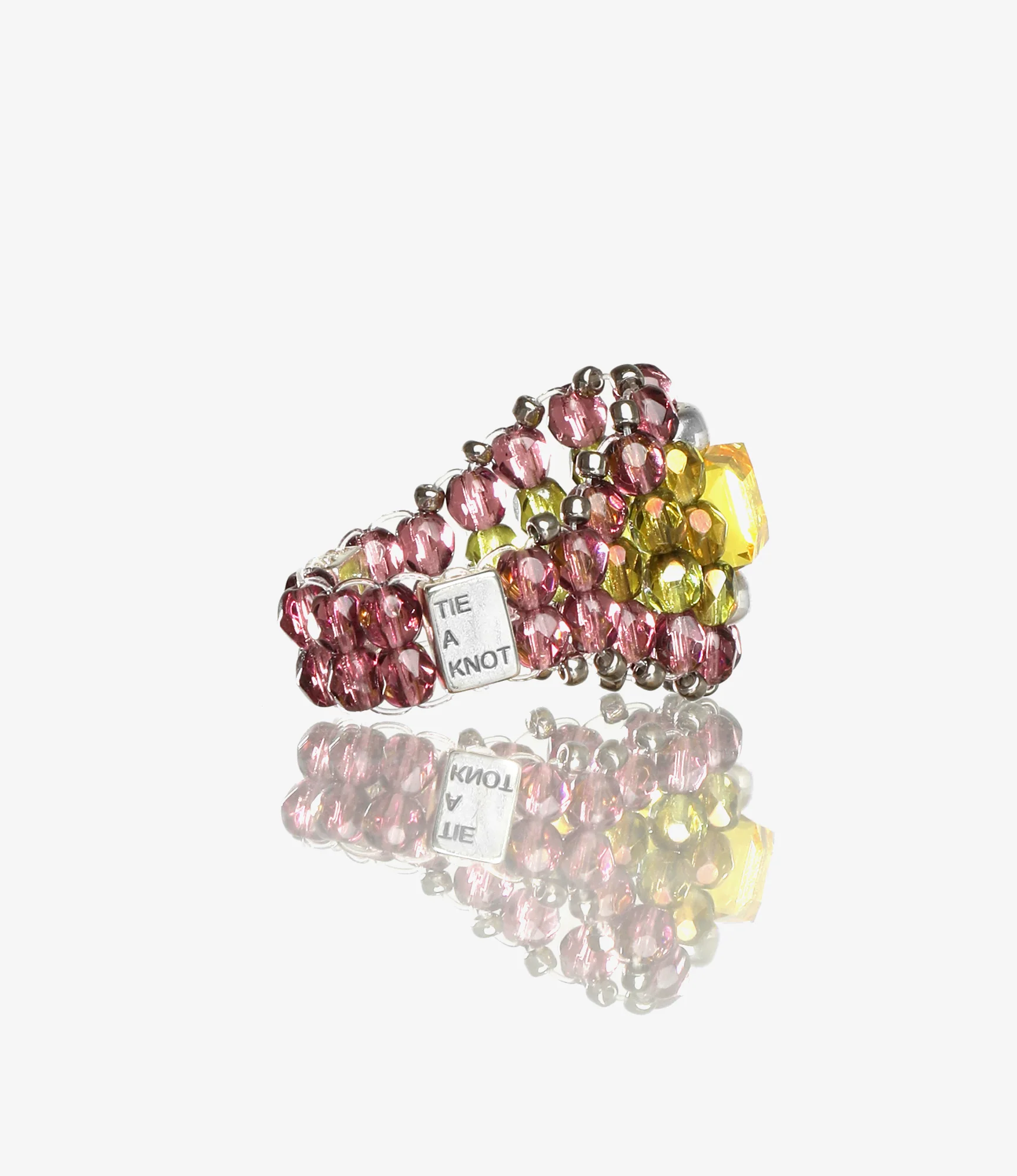 Needles x Tie A Knot - Square Crystal Beads Ring - Yellow x Purple - Image 3