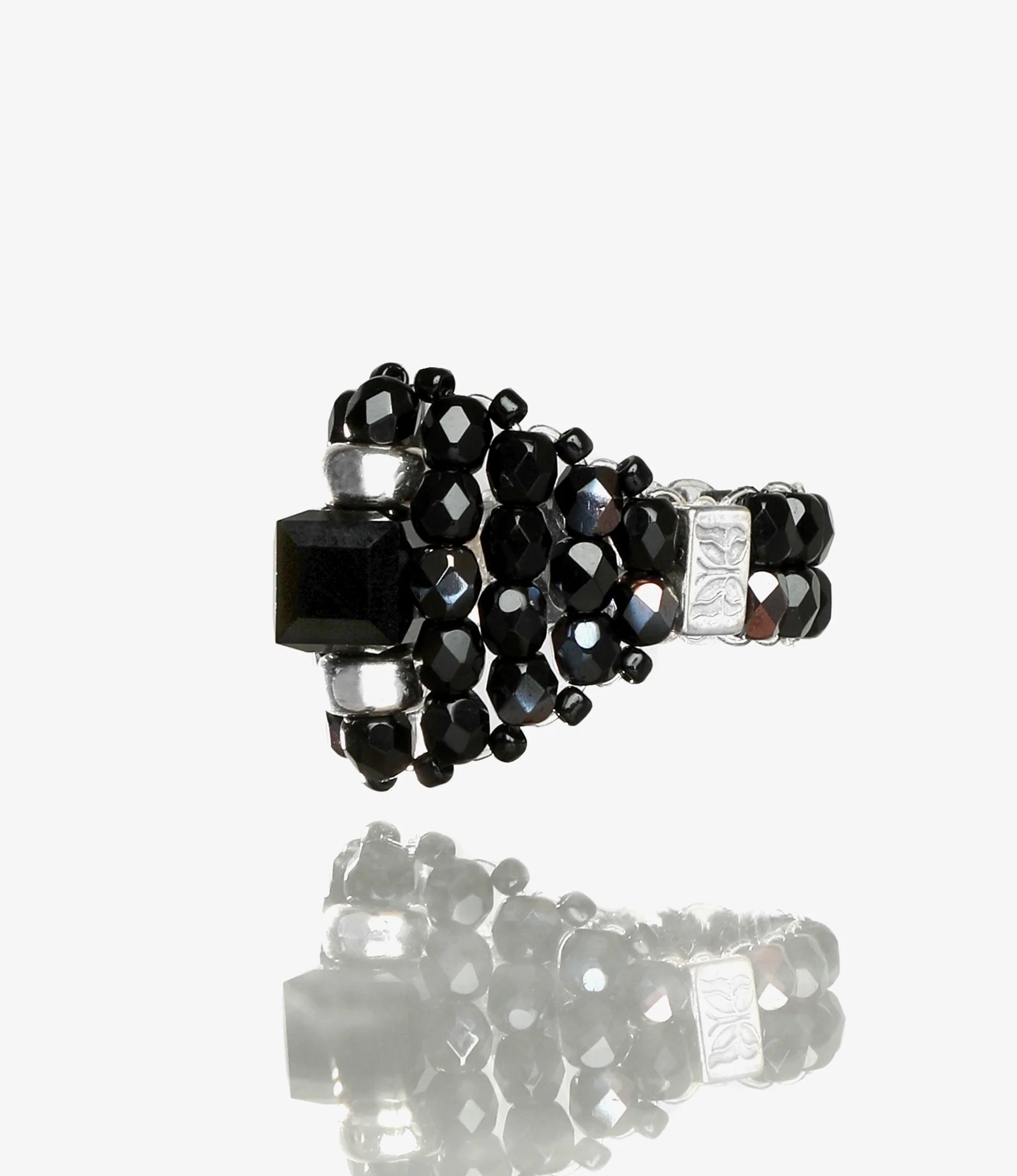 Needles x Tie A Knot - Square Crystal Beads Ring - Black x Black