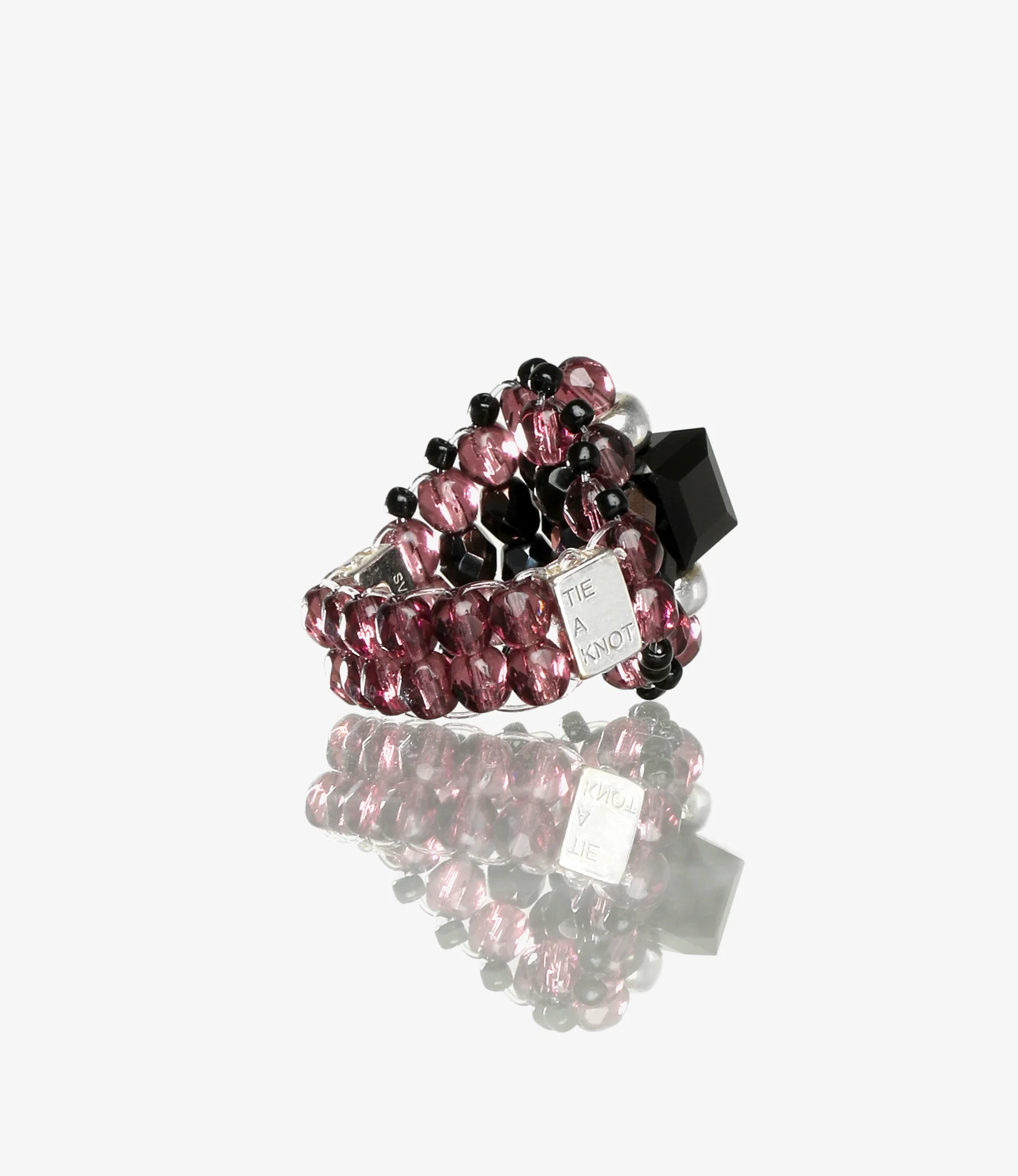 Needles x Tie A Knot - Square Crystal Beads Ring - Black x Purple - Image 3