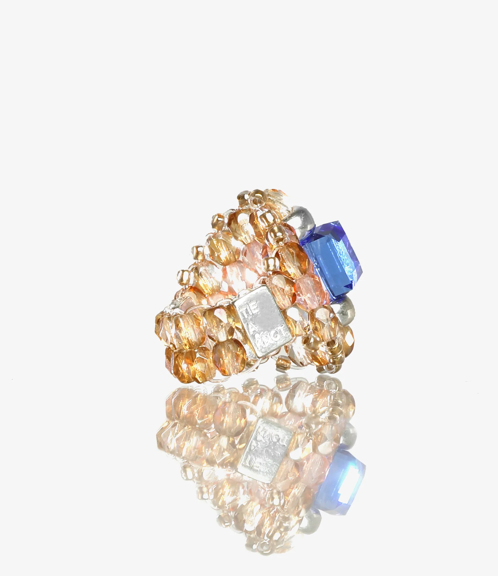 Needles x Tie A Knot - Square Crystal Beads Ring - Blue x Clear Beige - Image 3
