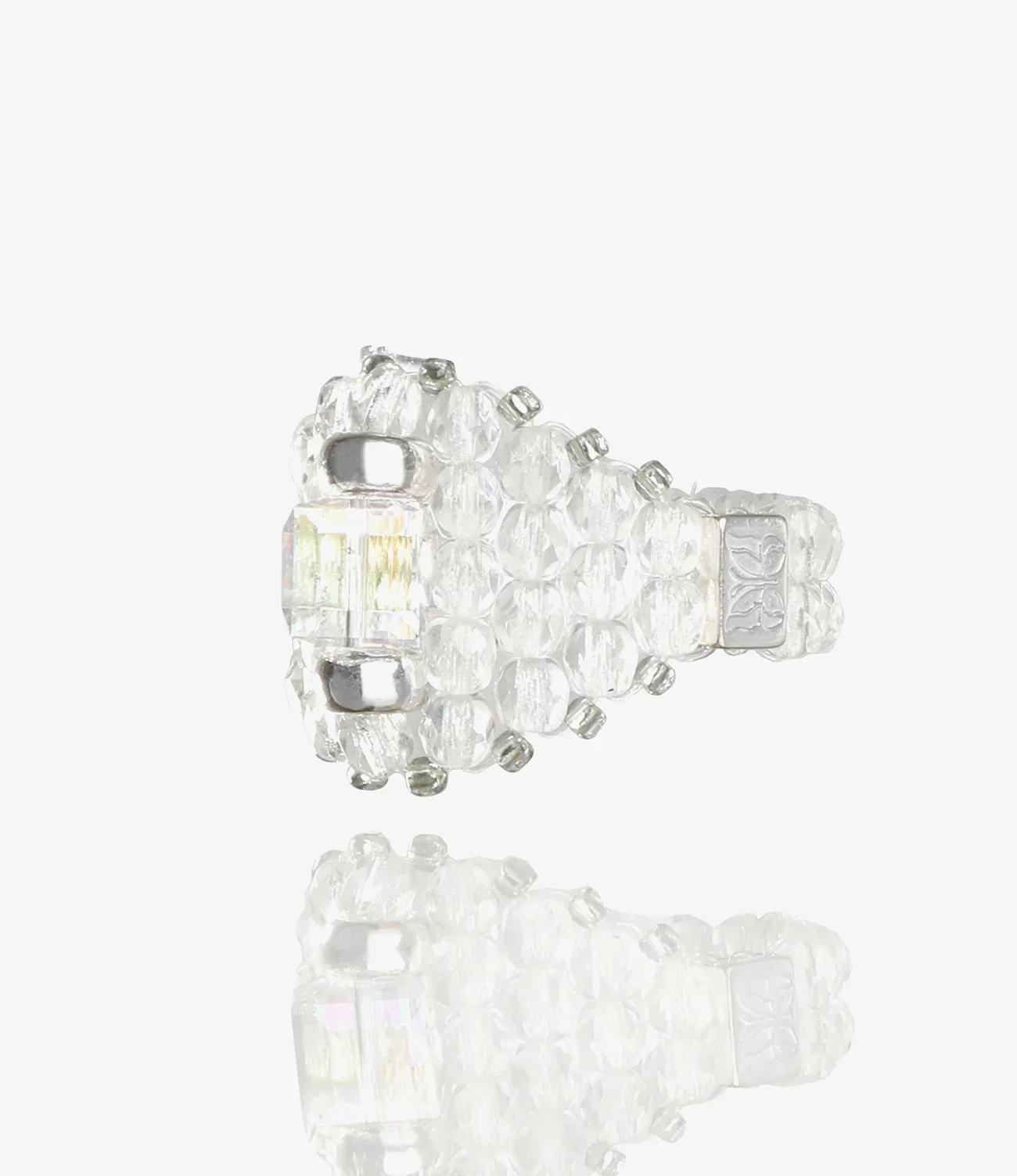 Needles x Tie A Knot - Square Crystal Beads Ring - Clear/Clear
