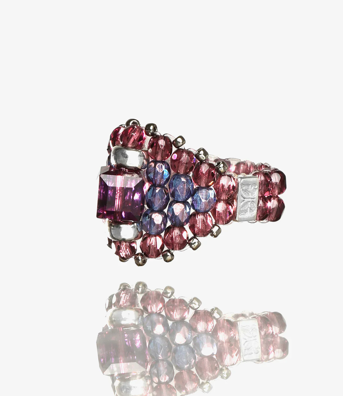 Needles x Tie A Knot - Square Crystal Beads Ring - Purple/Purple
