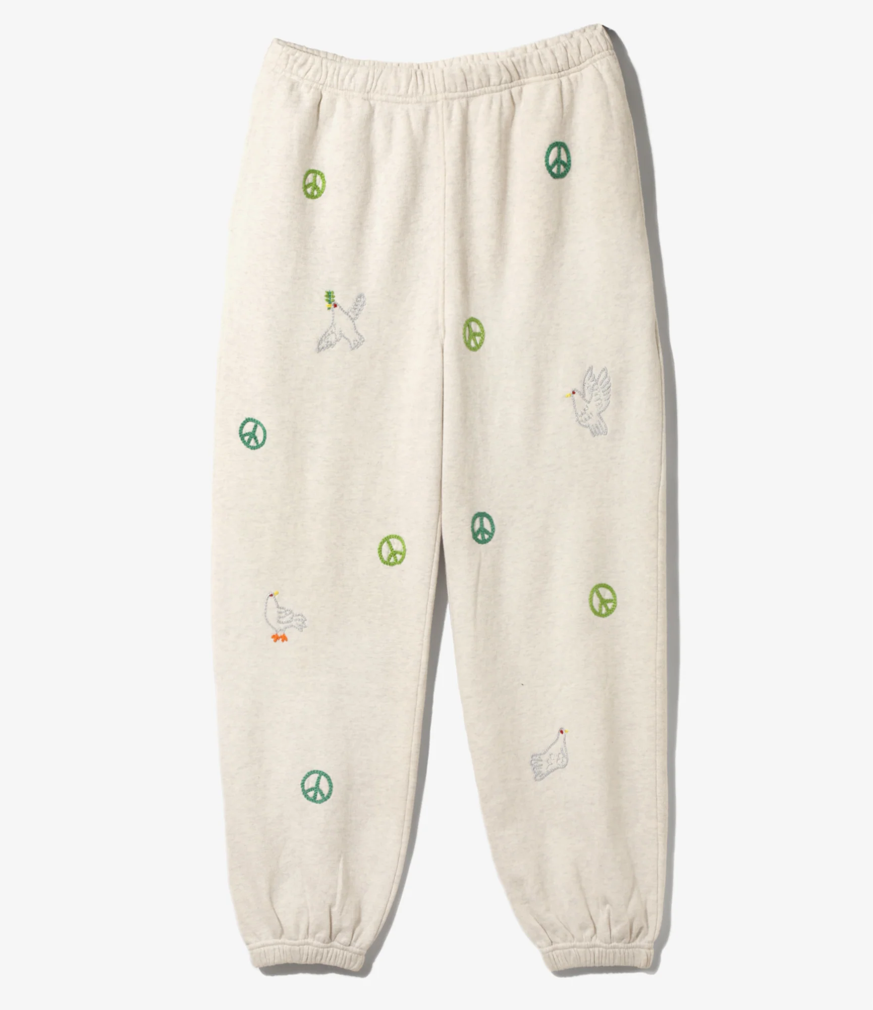 Embroidered Sweat Pants - Oatmeal - Peace