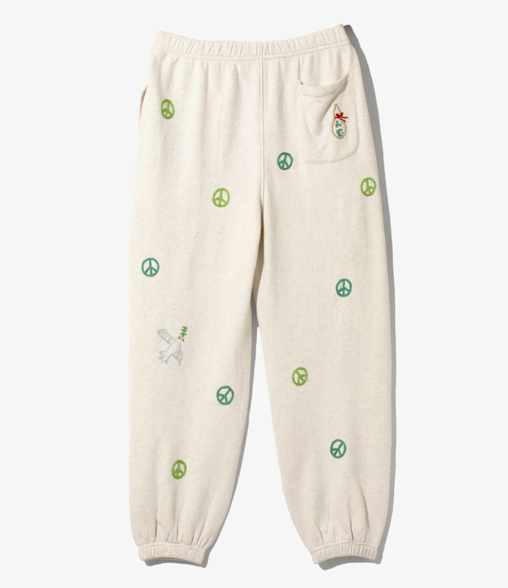 Embroidered Sweat Pants - Oatmeal - Peace - Image 4