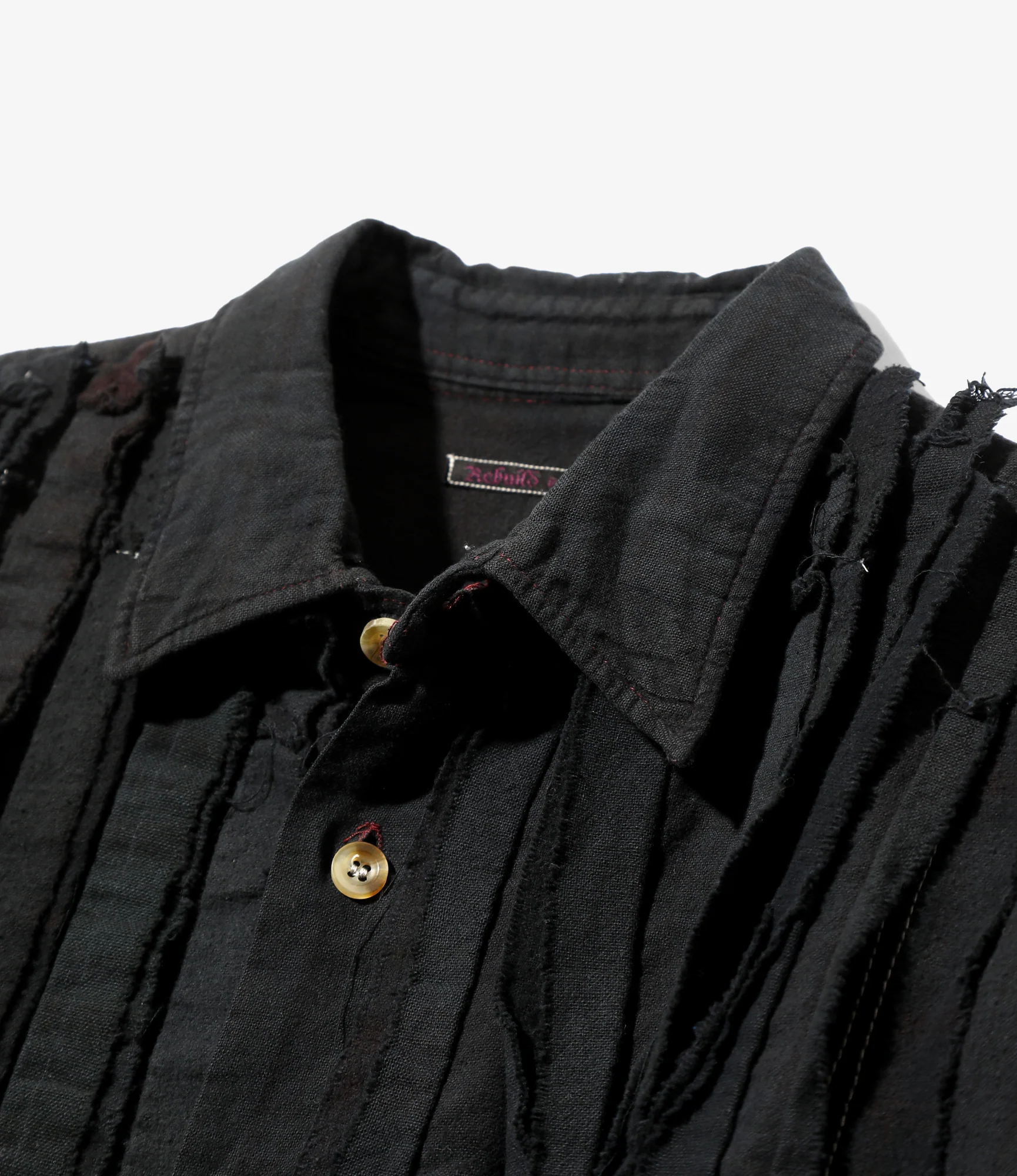 Flannel Shirt -> Ribbon Wide Shirt / Over Dye - Black - Image 4