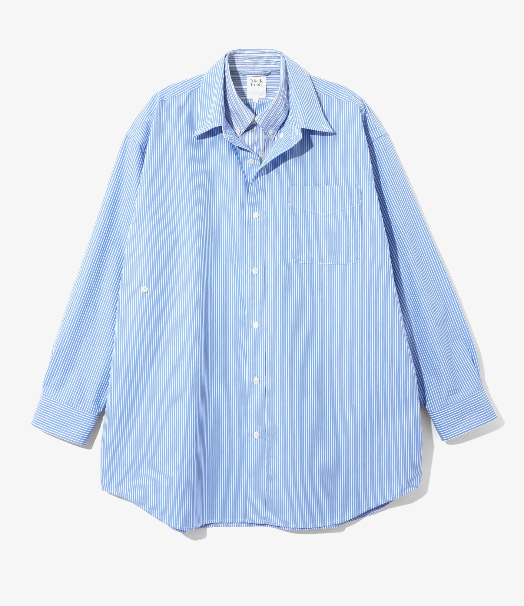 Women's Double Layer Button-down Shirt Dress - Sax - Stripe