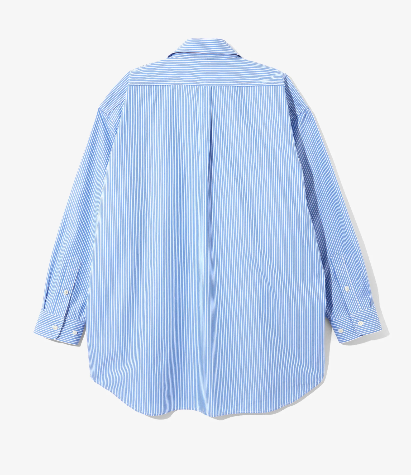 Women's Double Layer Button-down Shirt Dress - Sax - Stripe - Image 5