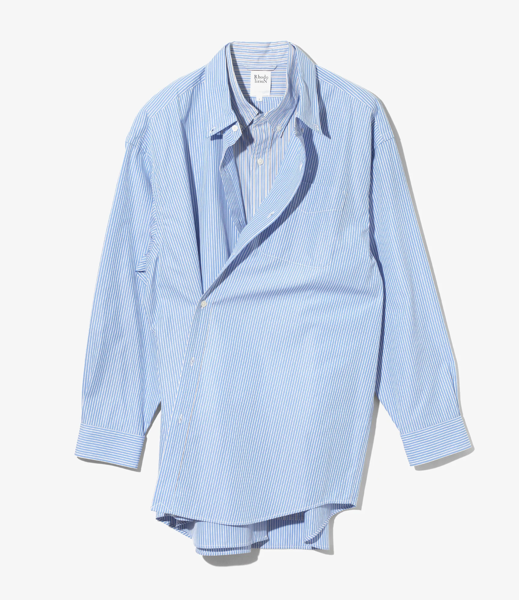 Women's Double Layer Button-down Shirt Dress - Sax - Stripe - Image 6
