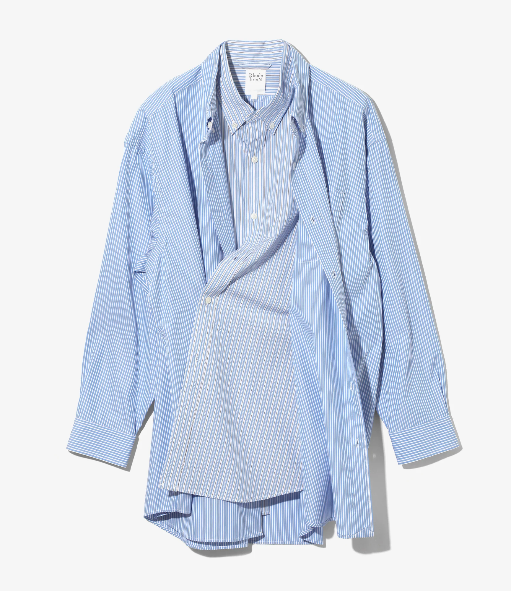 Women's Double Layer Button-down Shirt Dress - Sax - Stripe - Image 7