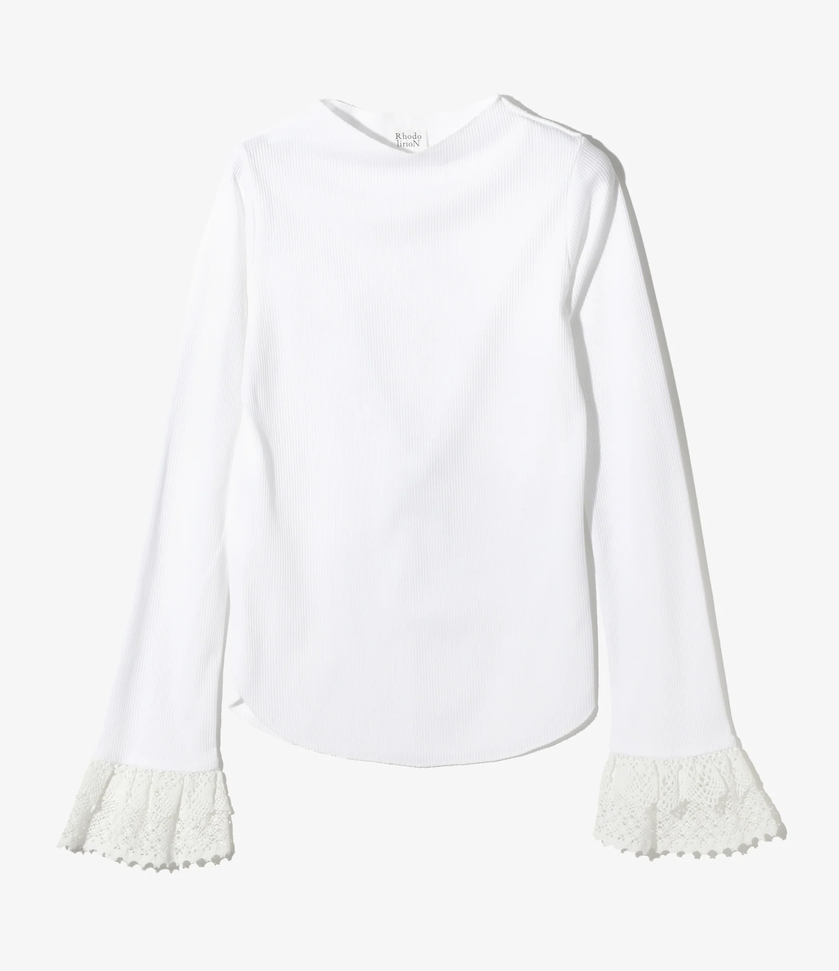 Women's Ribbed Lace Cuff Pullover Tee - White