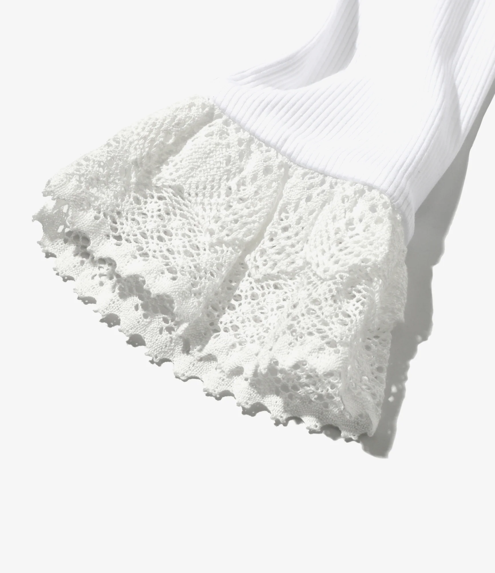 Women's Ribbed Lace Cuff Pullover Tee - White - Image 3