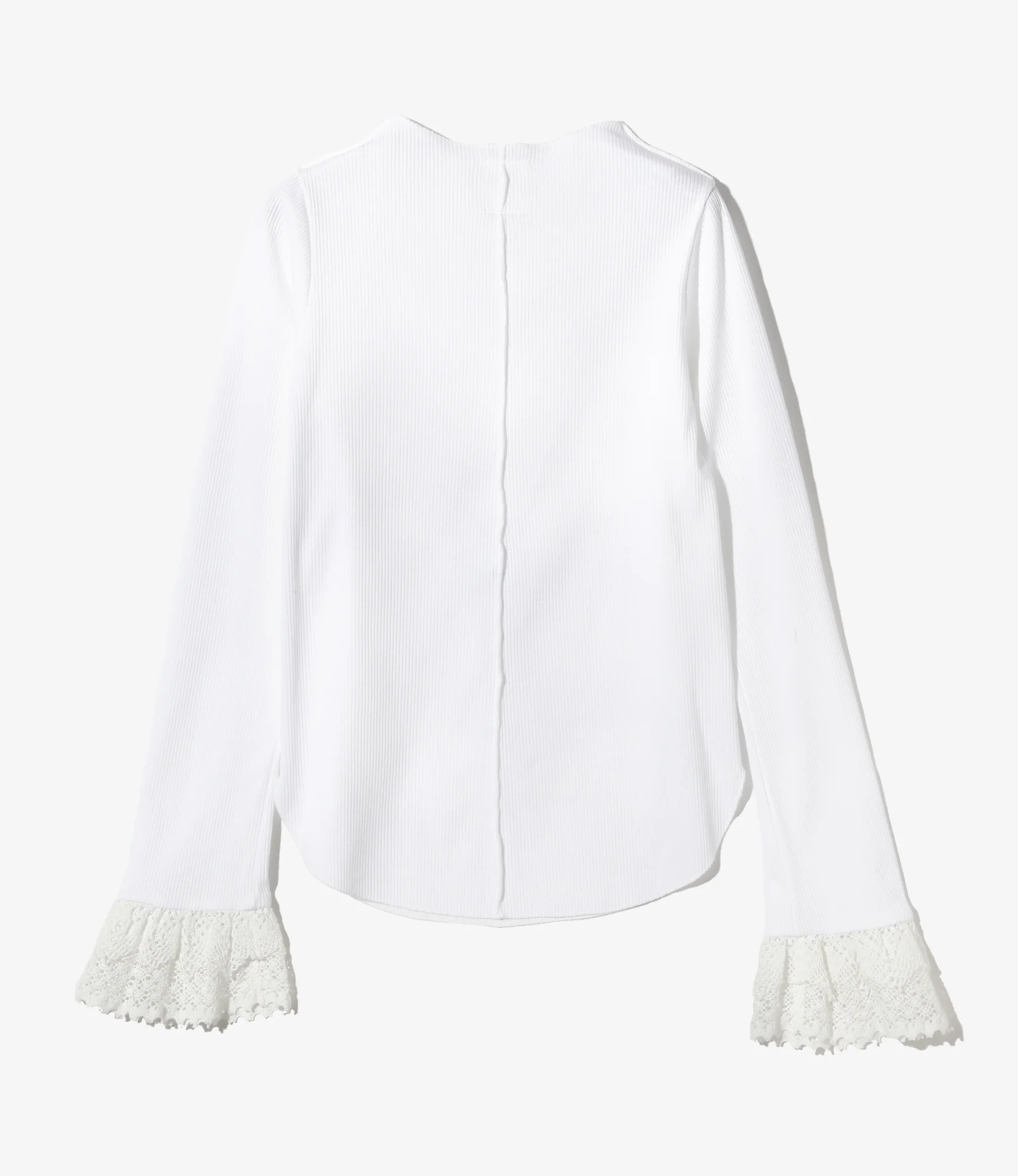 Women's Ribbed Lace Cuff Pullover Tee - White - Image 4