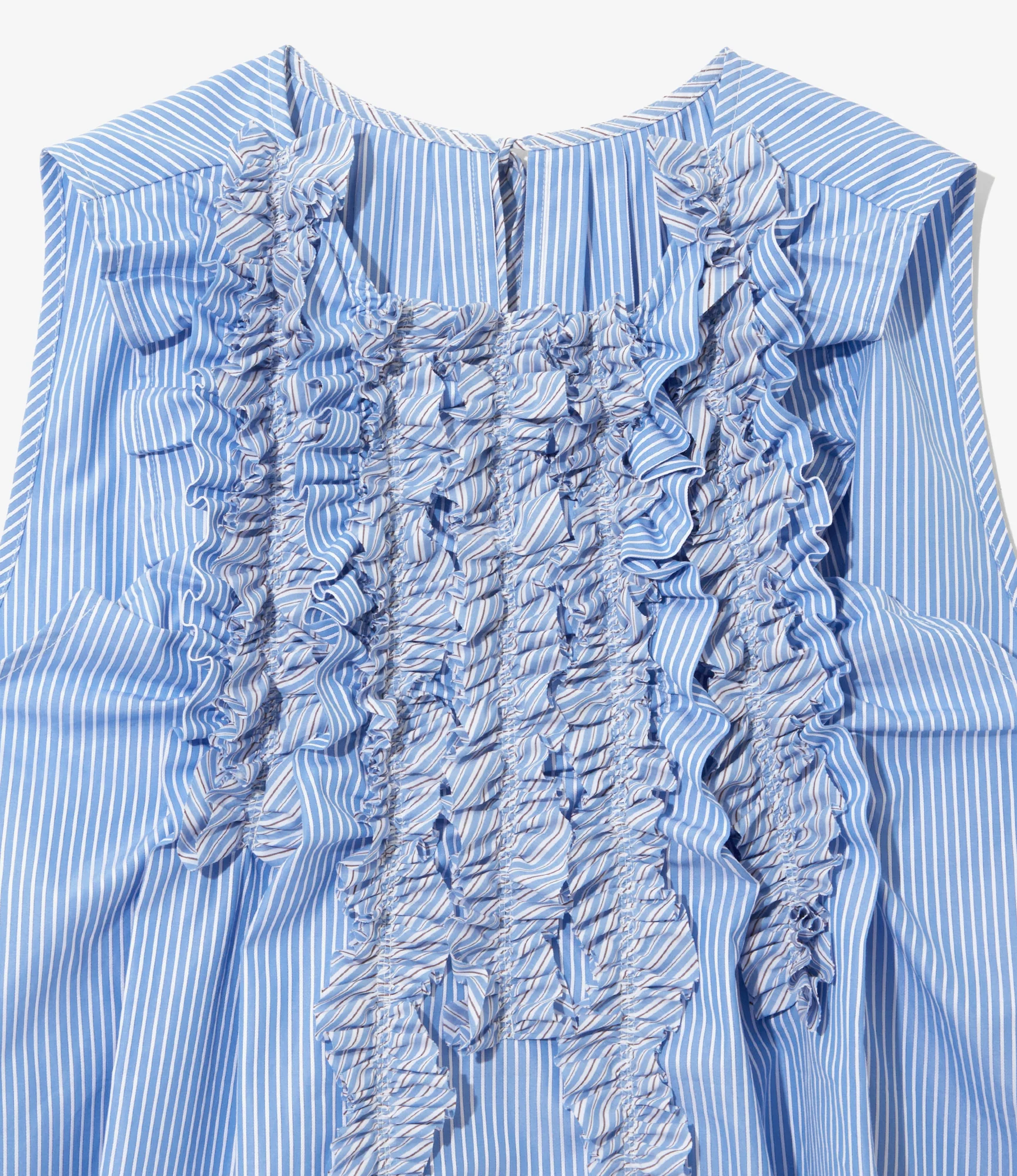 Women's Sleeveless Frill Shirt - Sax - Stripe - Image 2