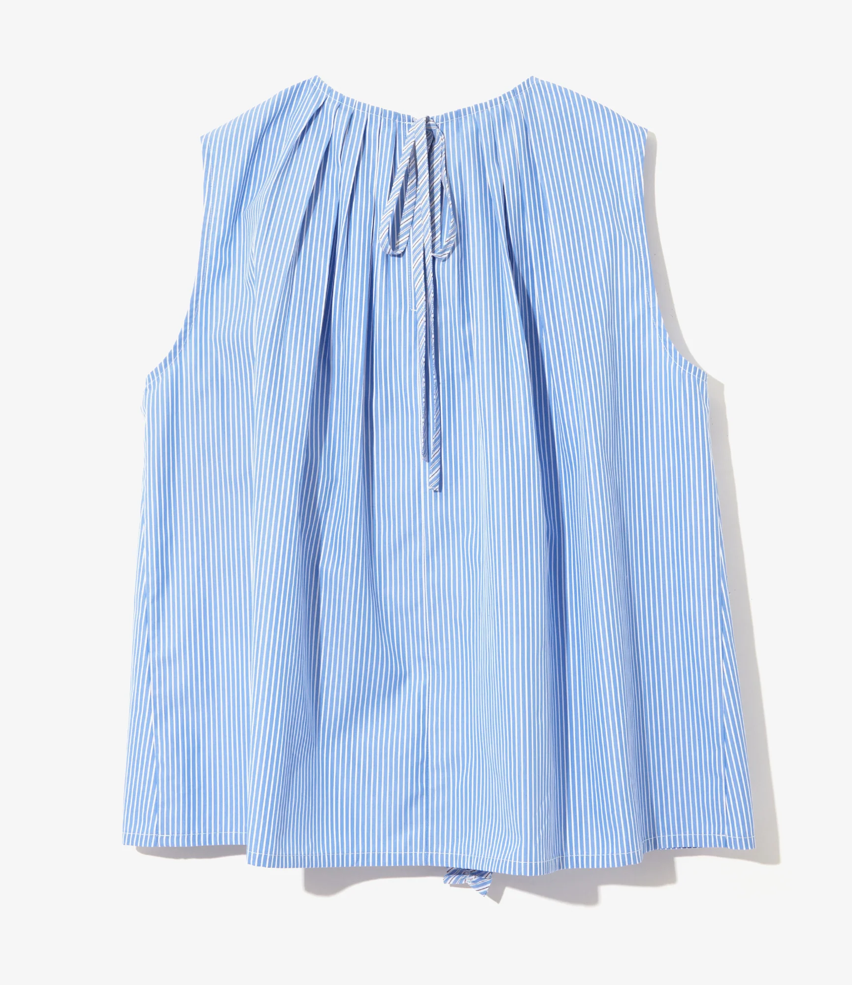 Women's Sleeveless Frill Shirt - Sax - Stripe - Image 3