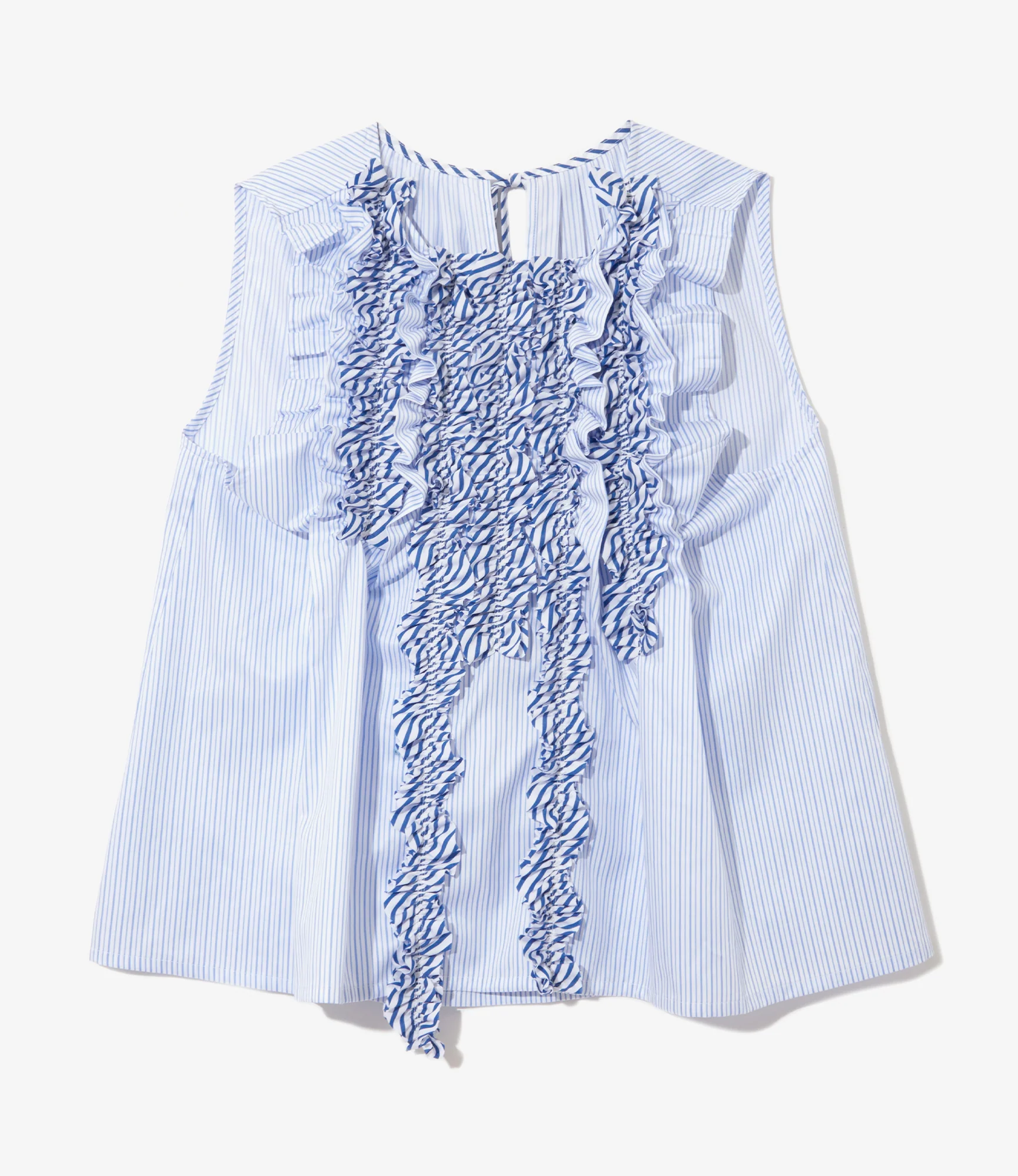 Women's Sleeveless Frill Shirt - White - Stripe