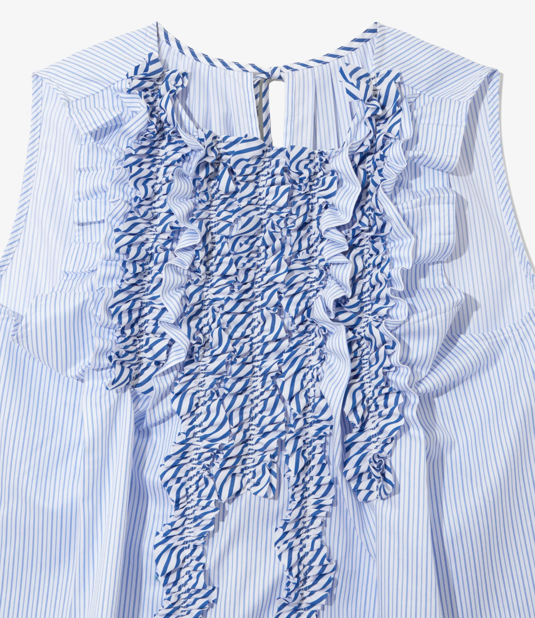 Women's Sleeveless Frill Shirt - White - Stripe - Image 2